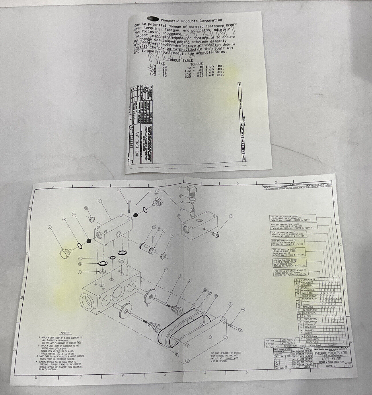 PNEUMATIC PRODUCTS 1200453 VALVE REPAIR KIT 373