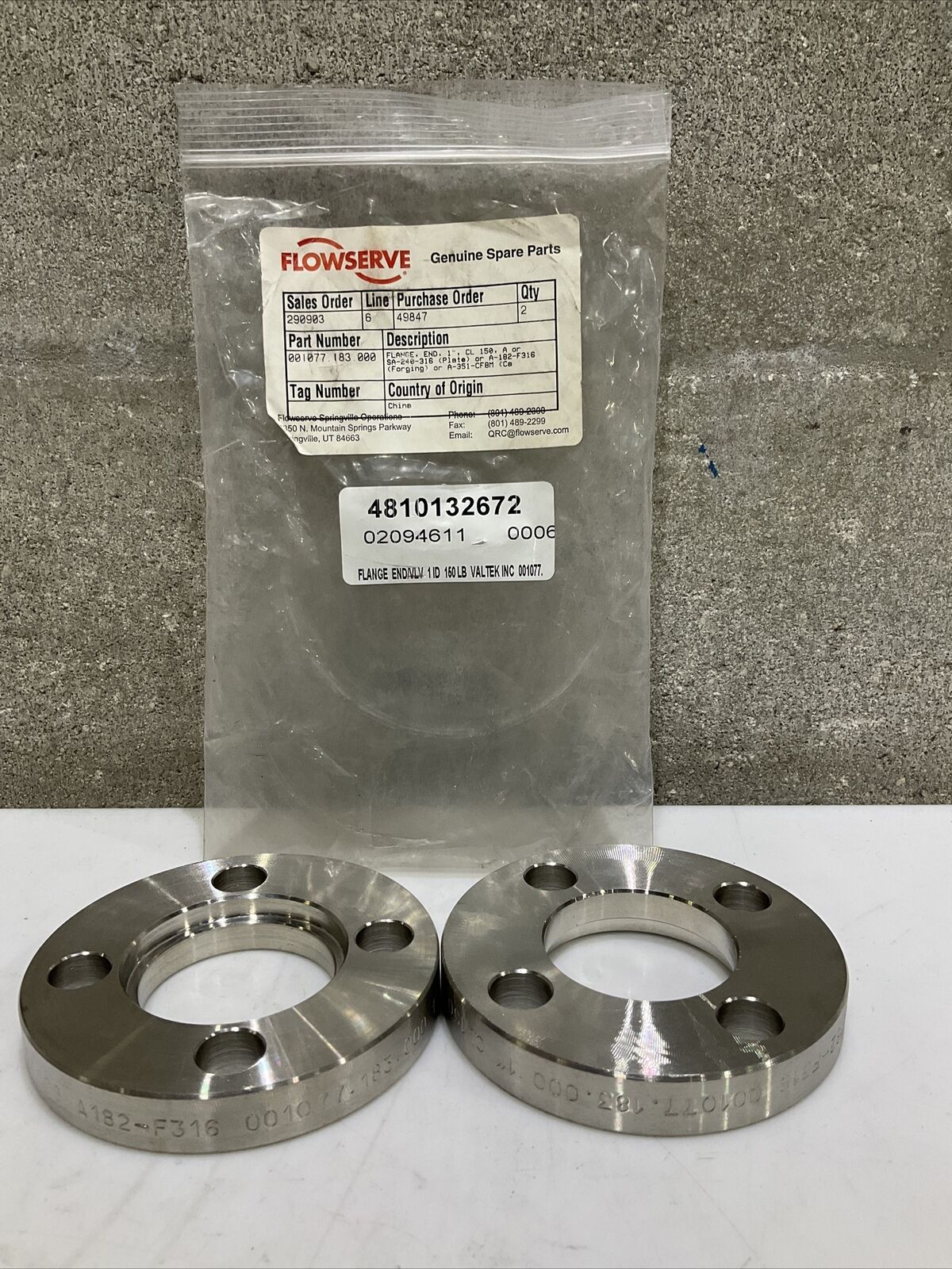 FLOWSERVE 001077-183-000 END FLANGE 1” CL 150 LOT OF 2 373