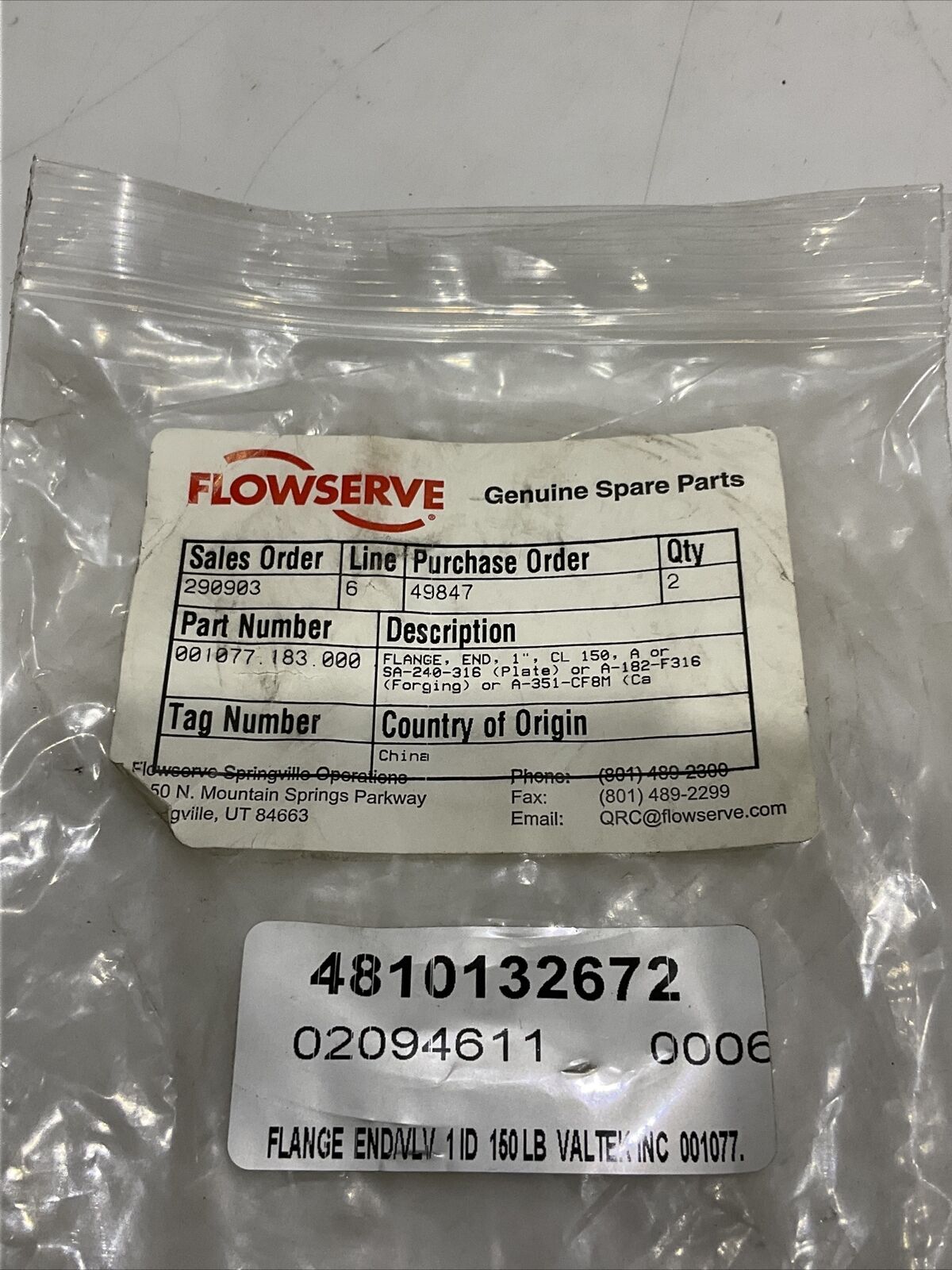 FLOWSERVE 001077-183-000 END FLANGE 1” CL 150 LOT OF 2 373