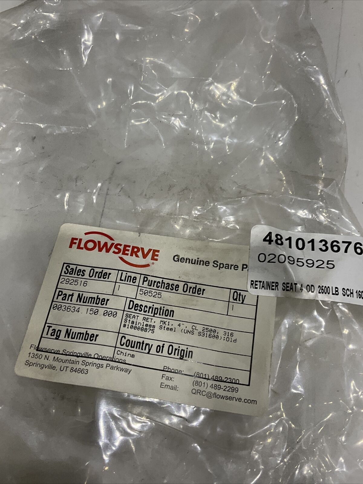 FLOWSERVE 003534-150-000 SEAT RETAINER MK1 4” CL 2500 316 SS 373