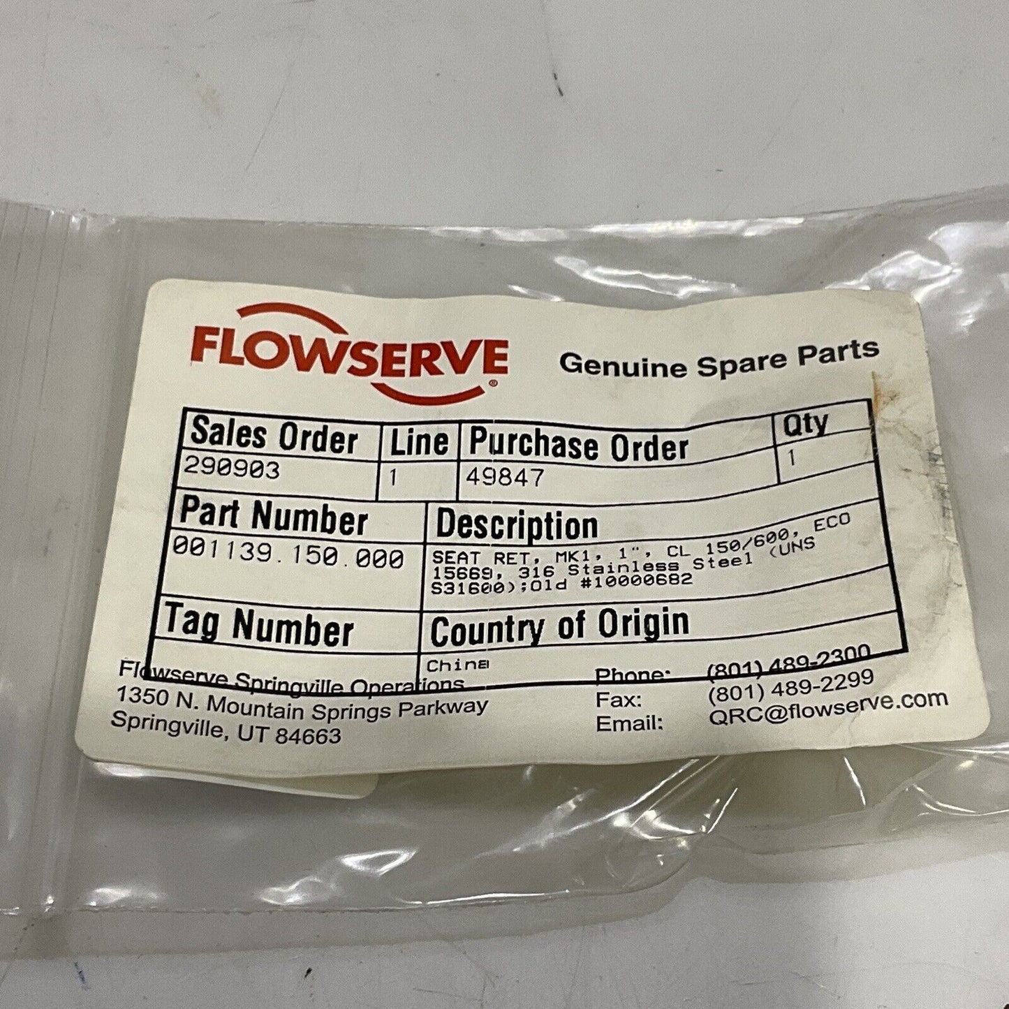 FLOWSERVE 001139-150-000 SEAT RETAINER MK1 1” CL 150/699 ECO 15669 316SS 373