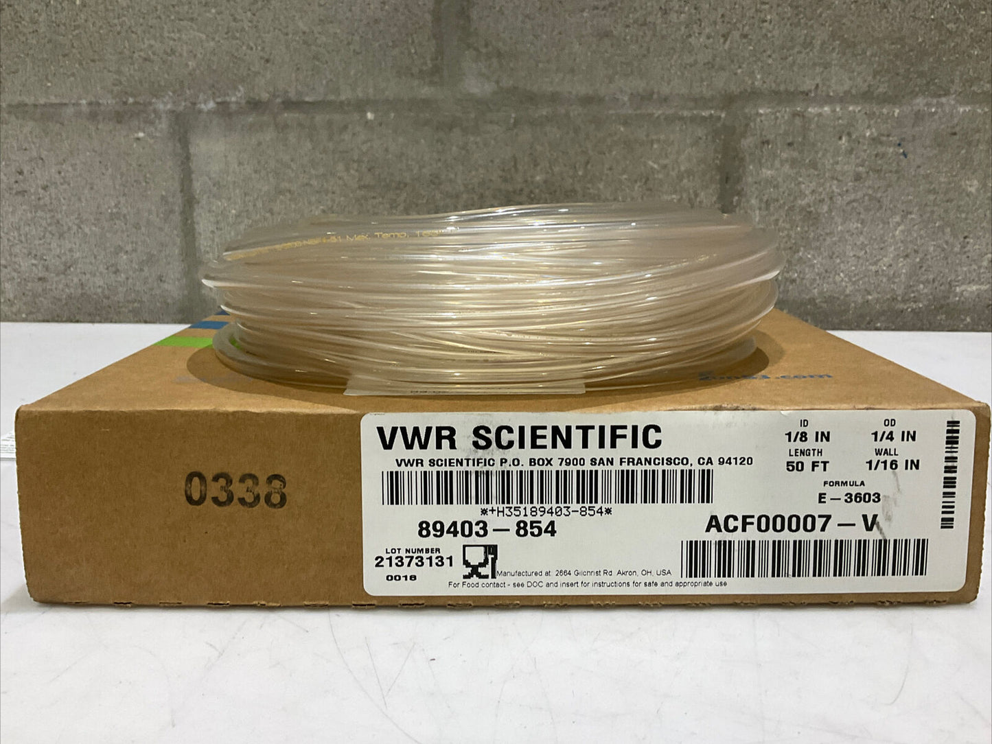 TYGON 89403-854 FLEX TUBING 1/8”ID 1/4”OD 1/16”WT 50FT 373