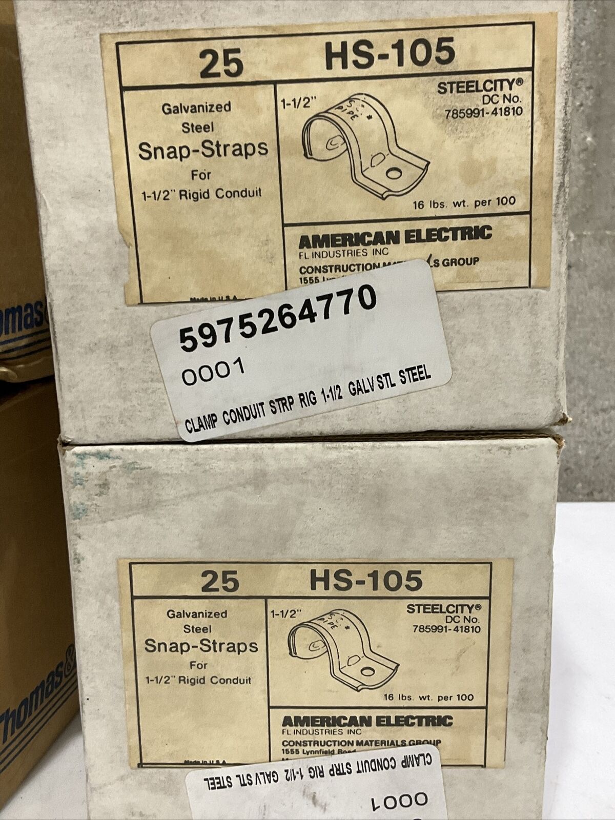 THOMAS & BETTS HS-105 GALVANIZED STEEL SNAP STRAPS 1-1/2” LOT OF 130 373
