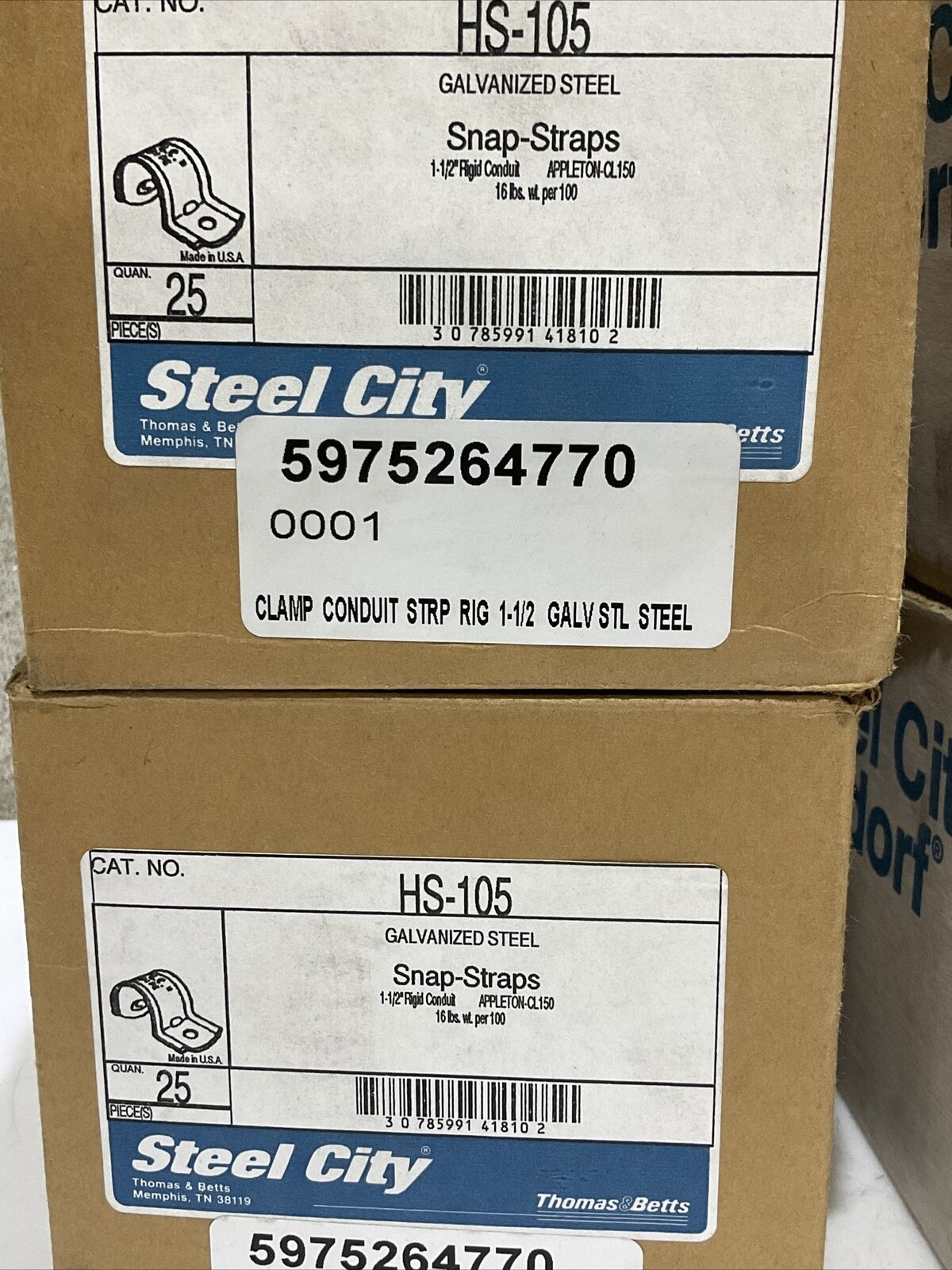 THOMAS & BETTS HS-105 GALVANIZED STEEL SNAP STRAPS 1-1/2” LOT OF 130 373