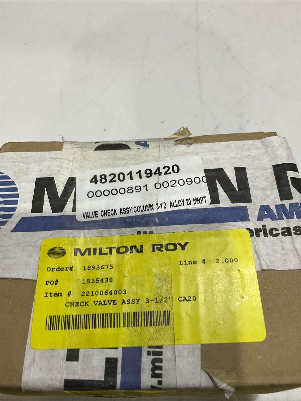 MILTON ROY 2210064003 5421-118 CHECK VALVE ASSEMBLY 3.5” ALLOY 20 190 PSI 373