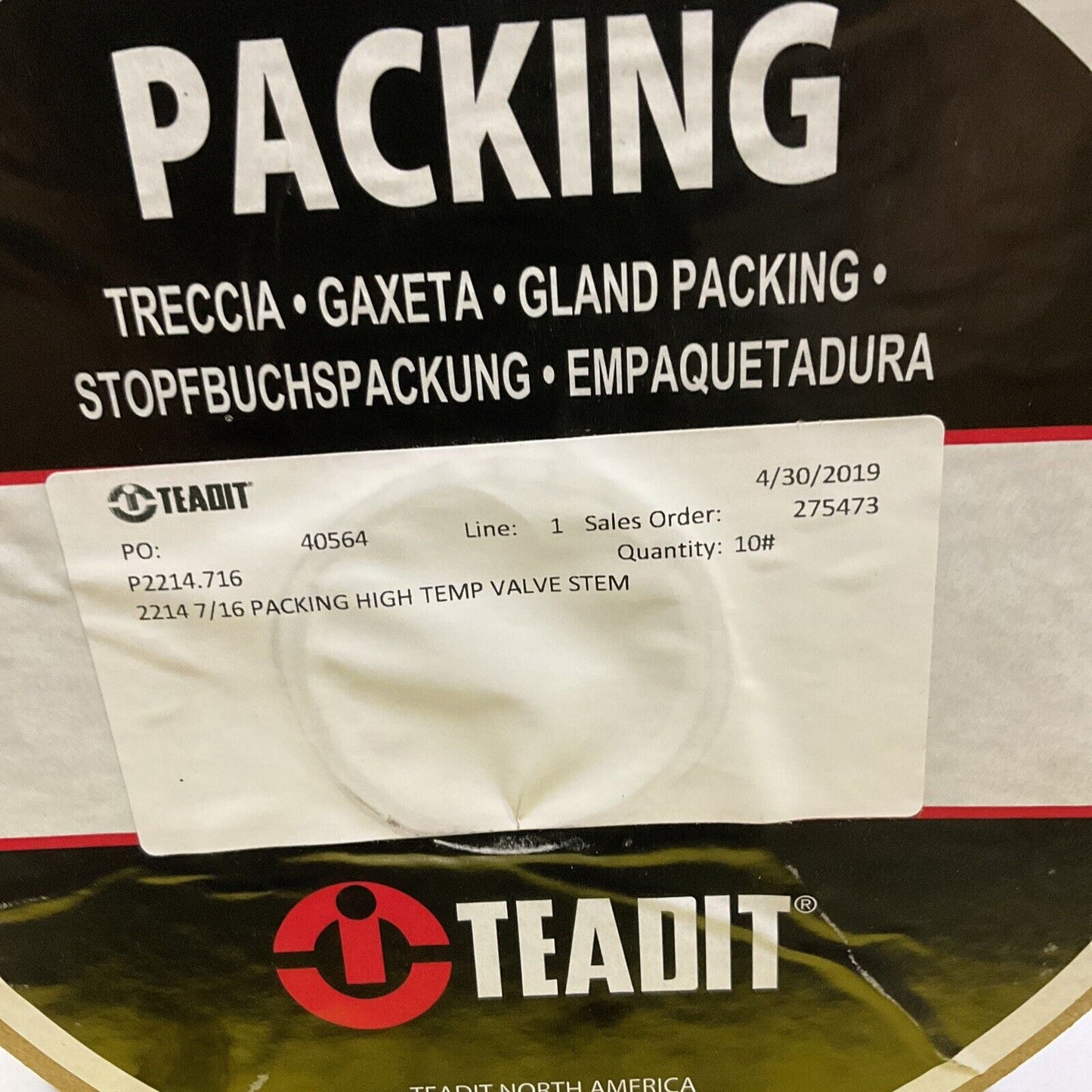 TEADIT 2214 PACKING HIGH STEM TEMP VALVE STEM 7/16” 10 LB 373