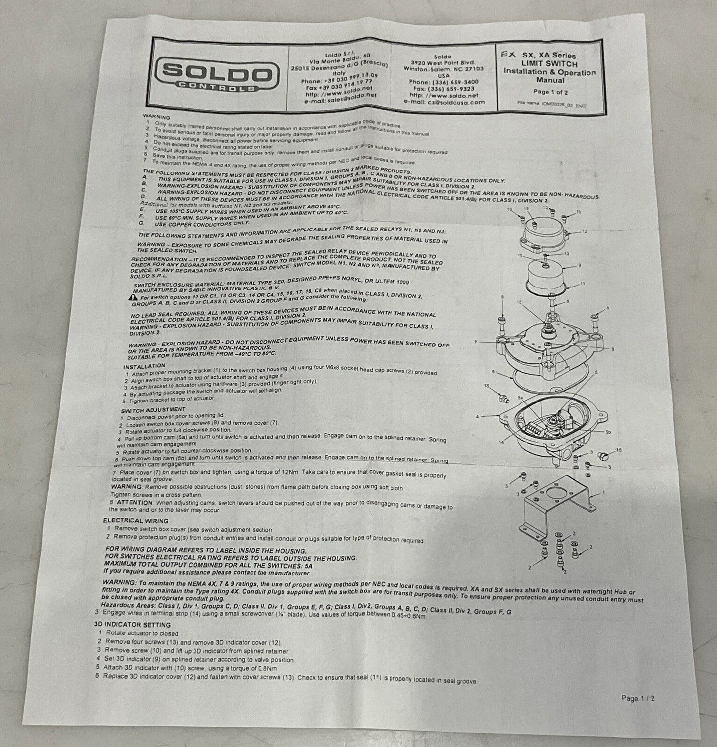 TRIAC SOLDO CONTROLS EX11D2SBKN EXPLOSION PRO INDICATOR 373