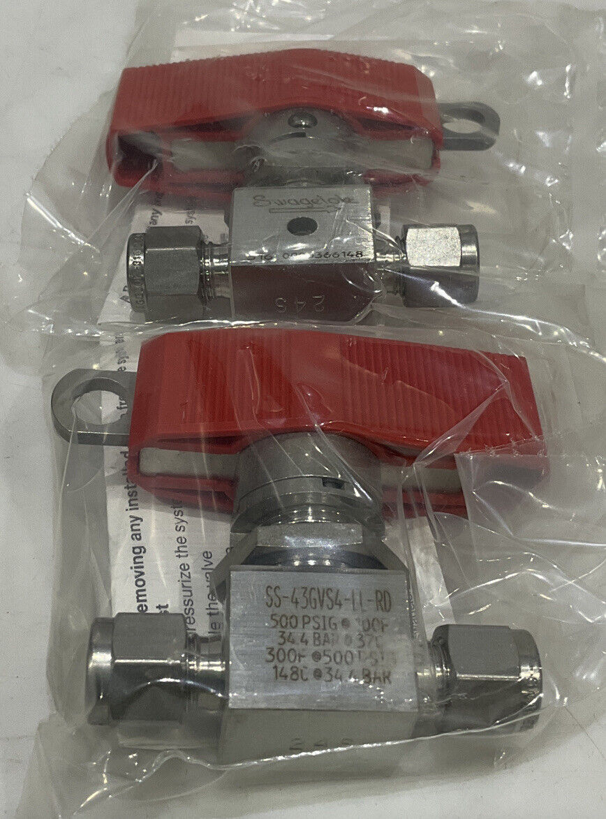 SWAGELOK SS-43GVS4-LL-RD BALL VALVE LOT OF 2 373