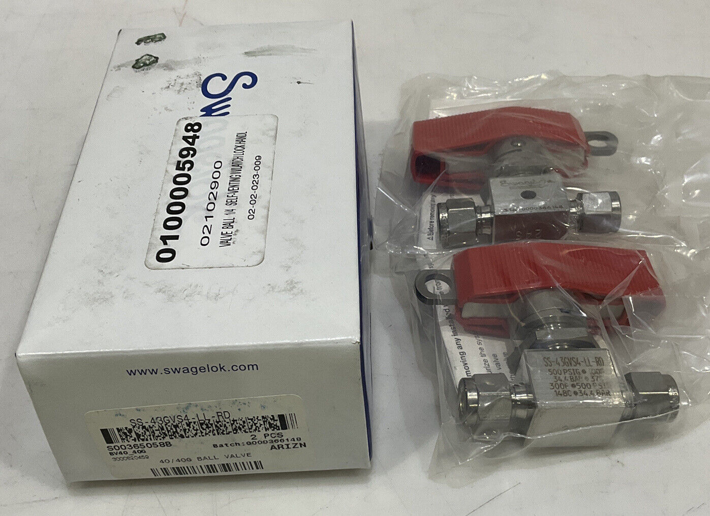 SWAGELOK SS-43GVS4-LL-RD BALL VALVE LOT OF 2 373