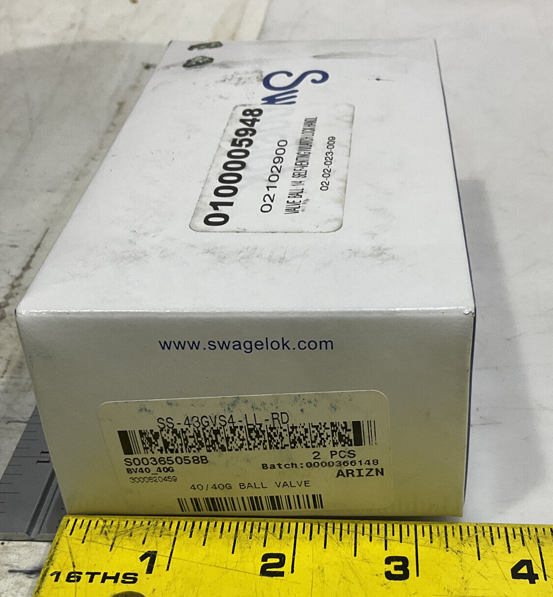 SWAGELOK SS-43GVS4-LL-RD BALL VALVE LOT OF 2 373