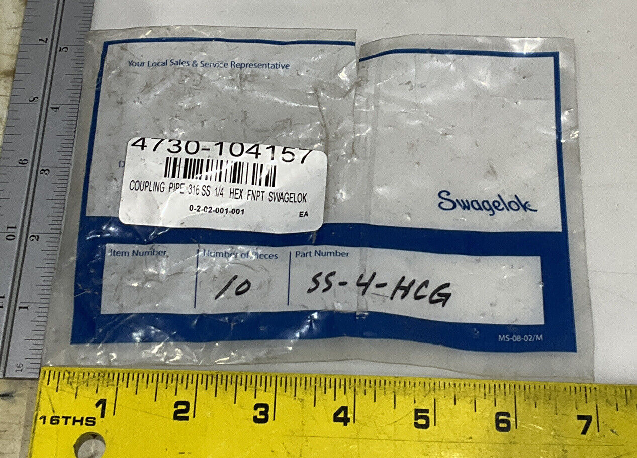 SWAGELOK SS-4-HCG HEX COUPLING PIPE FITTING LOT OF 4 373