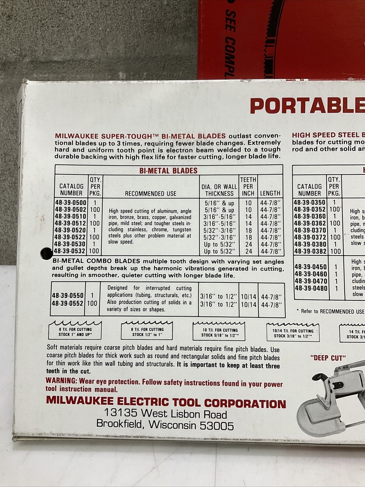 MILWAUKEE 48-39-0090 PORTABLE BAND SAW BLADES 44-7/8” X 1/2” X .020 373