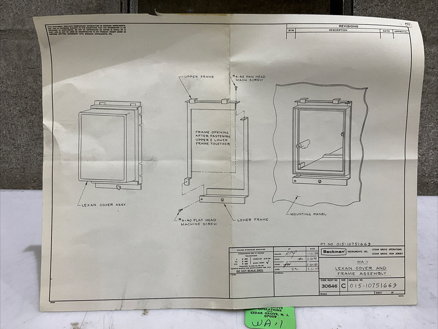 BECKMAN 30646 015-10751669 WA-1 LEXAN COVER & FRAME ASSEMBLY SERIES C 373