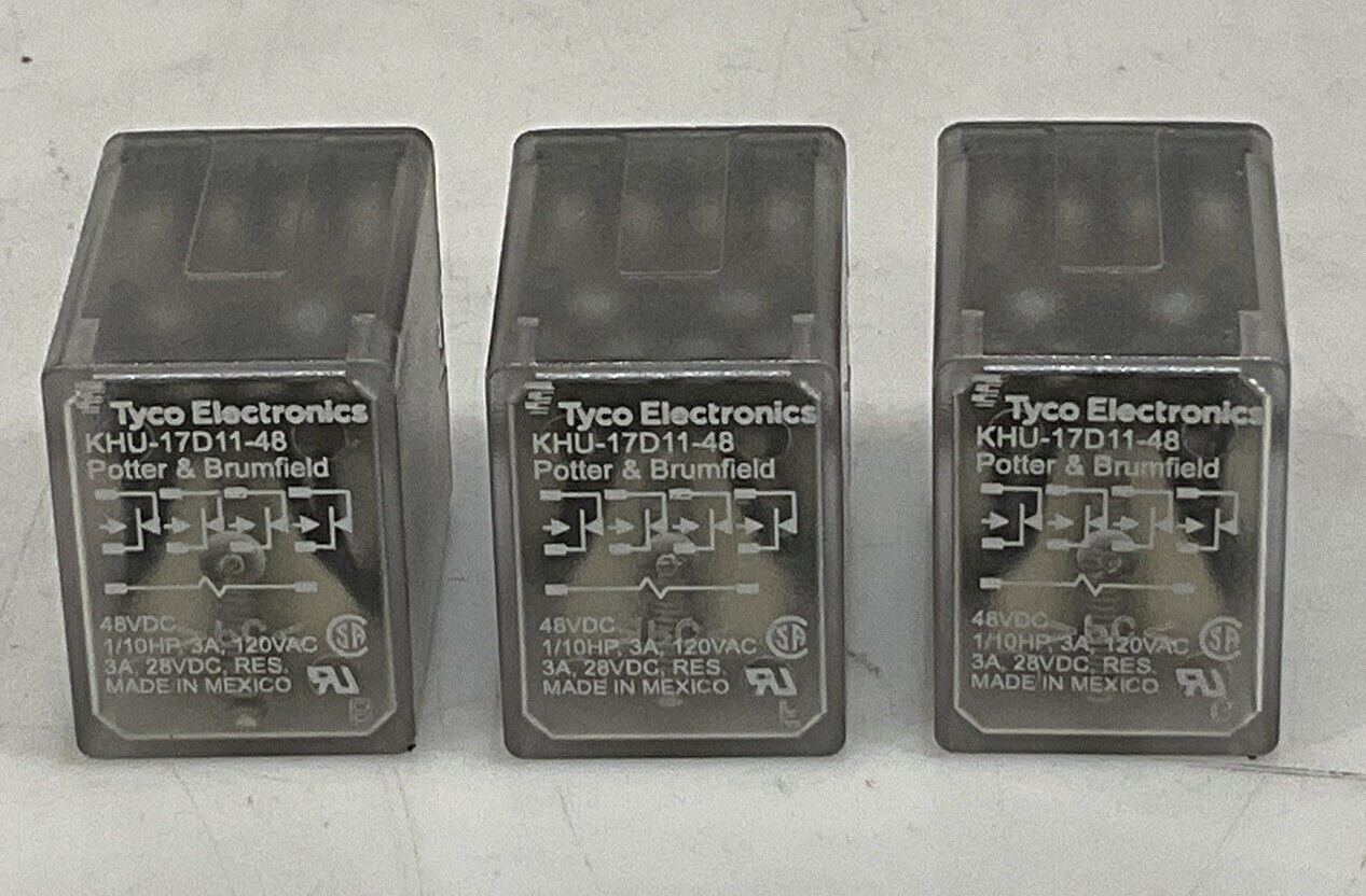 TYCO ELECTRONICS KHU-17D11-48 48VDC GENERAL PURPOSE RELAY LOT OF 3 373
