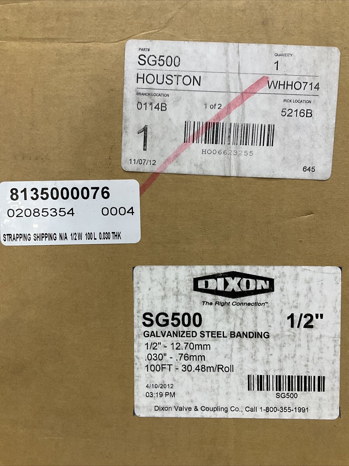 DIXON SG500 GALVANIZED STEEL BANDING 1/2” 100 FT 373