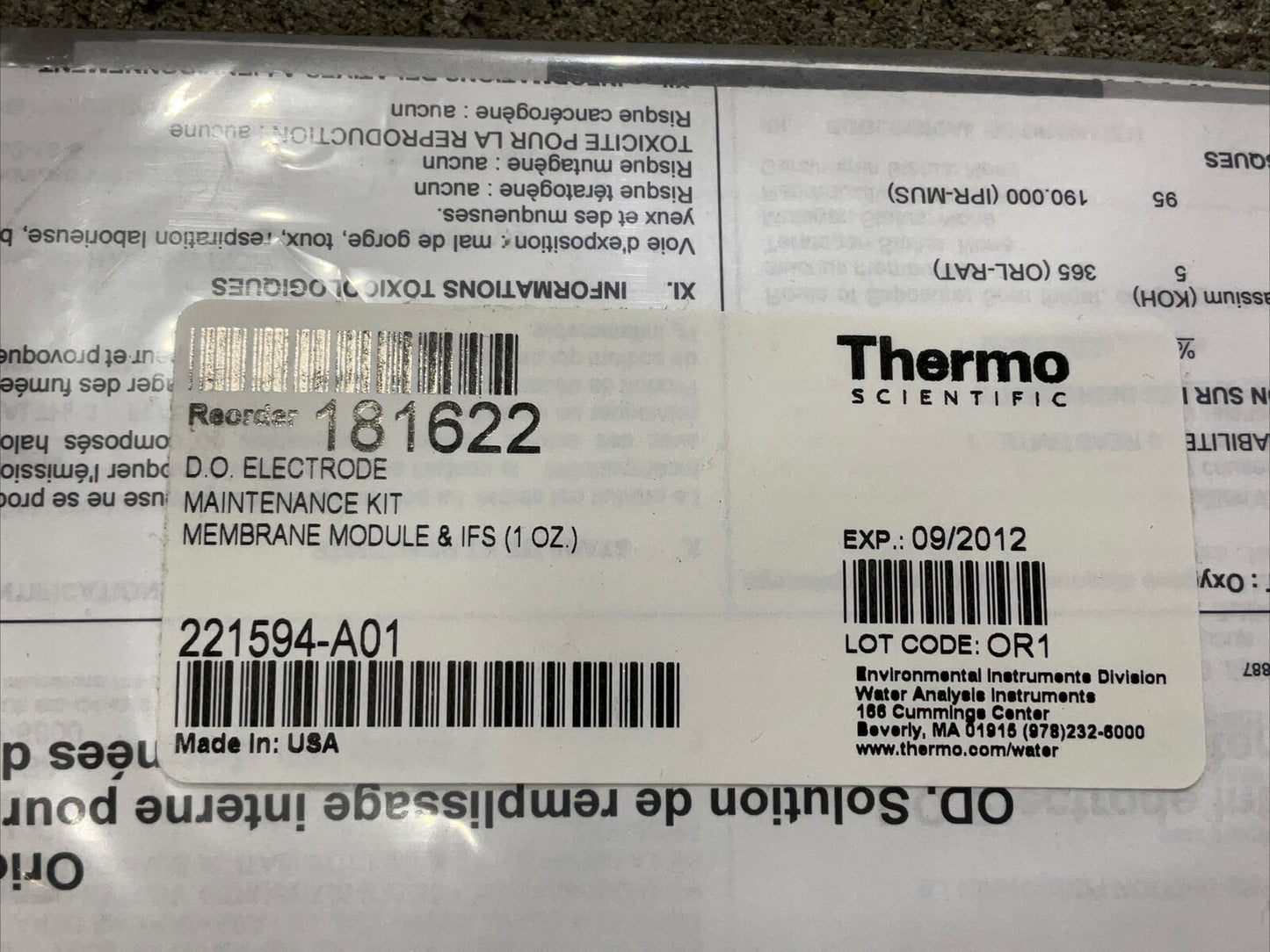 THERMO 221594-A01 D.O ELECRODE MAINTENANCE KIT MEMBRANE MODULE & IFS 373