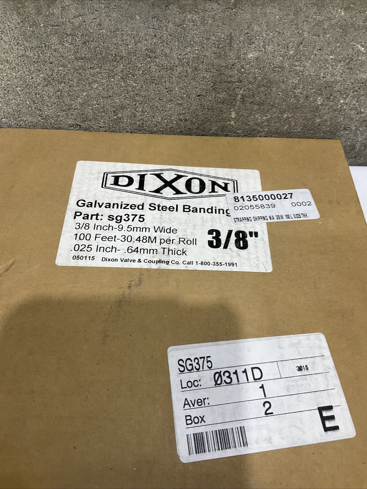 DIXON SG375 GALVANIZED STEEL BANDING 3/8” 100 FT LOT OF 2 373