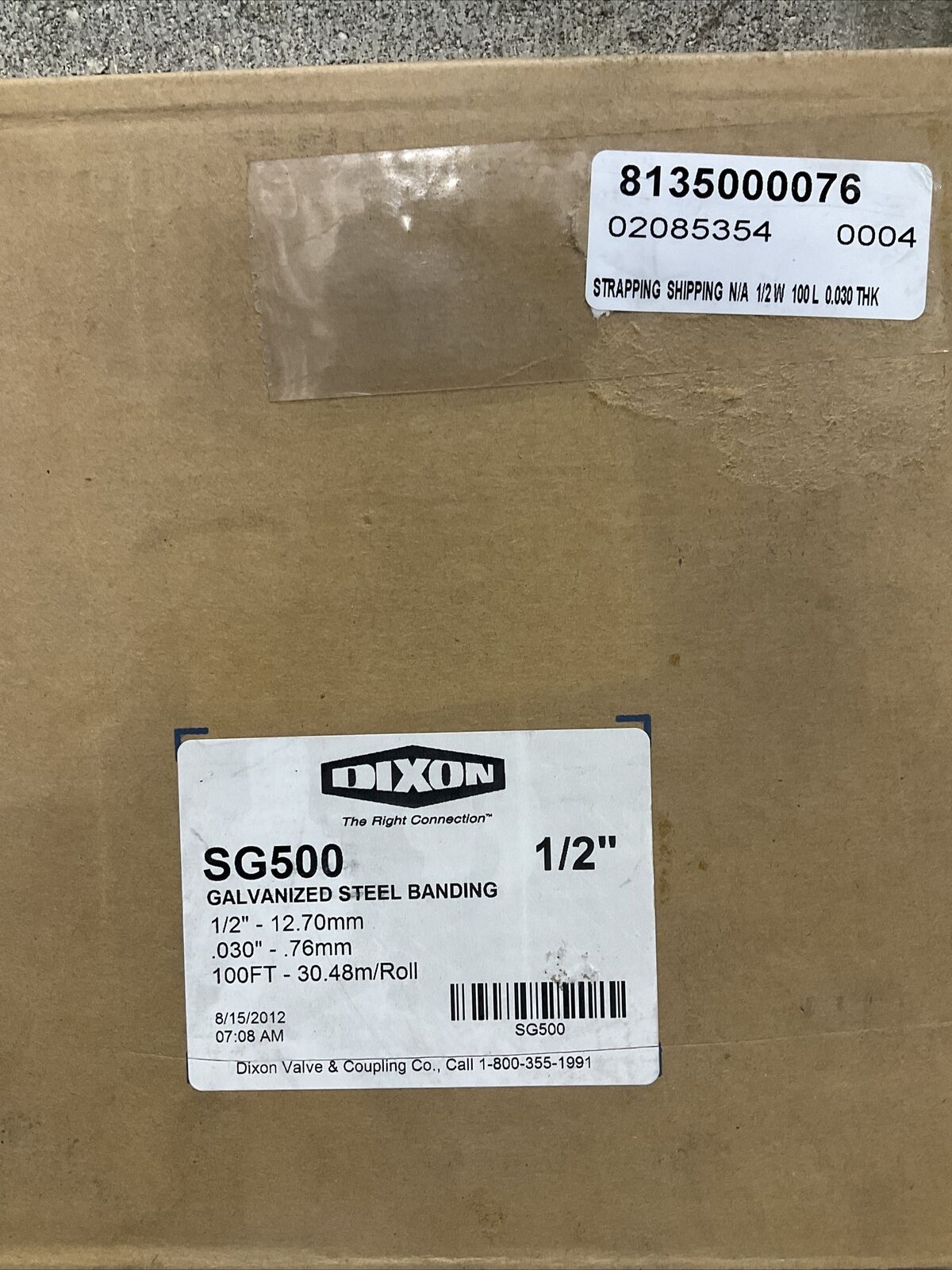 DIXON SG500 GALVANIZED STEEL BANDING 1/2” 100 FT LOT OF 2 373