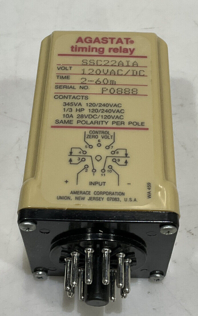 AGASTAT SSC22AIA TIMING RELAY 120VAC/DC 373