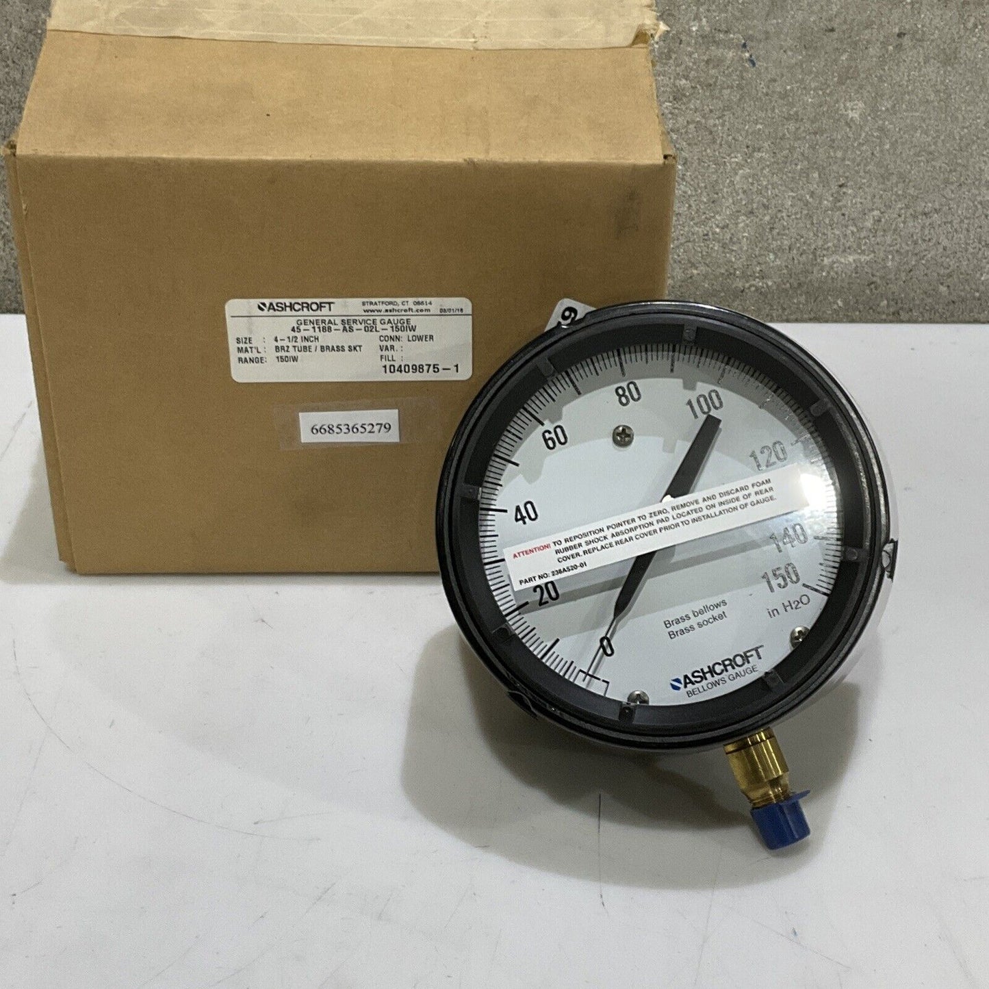 ASHCROFT 46-1188-AS-02L-150IW LEVEL BELLOWS GAUGE 4-1/2” 150IW 373