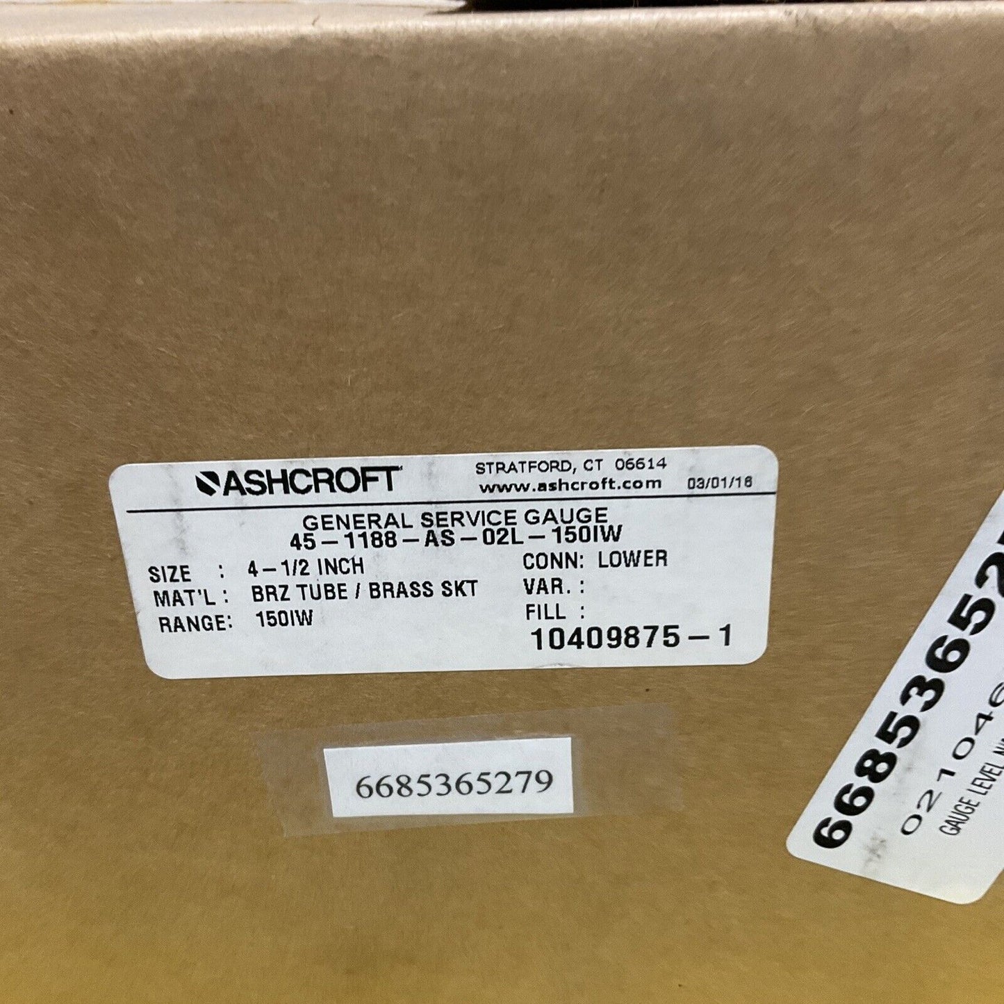 ASHCROFT 46-1188-AS-02L-150IW LEVEL BELLOWS GAUGE 4-1/2” 150IW 373