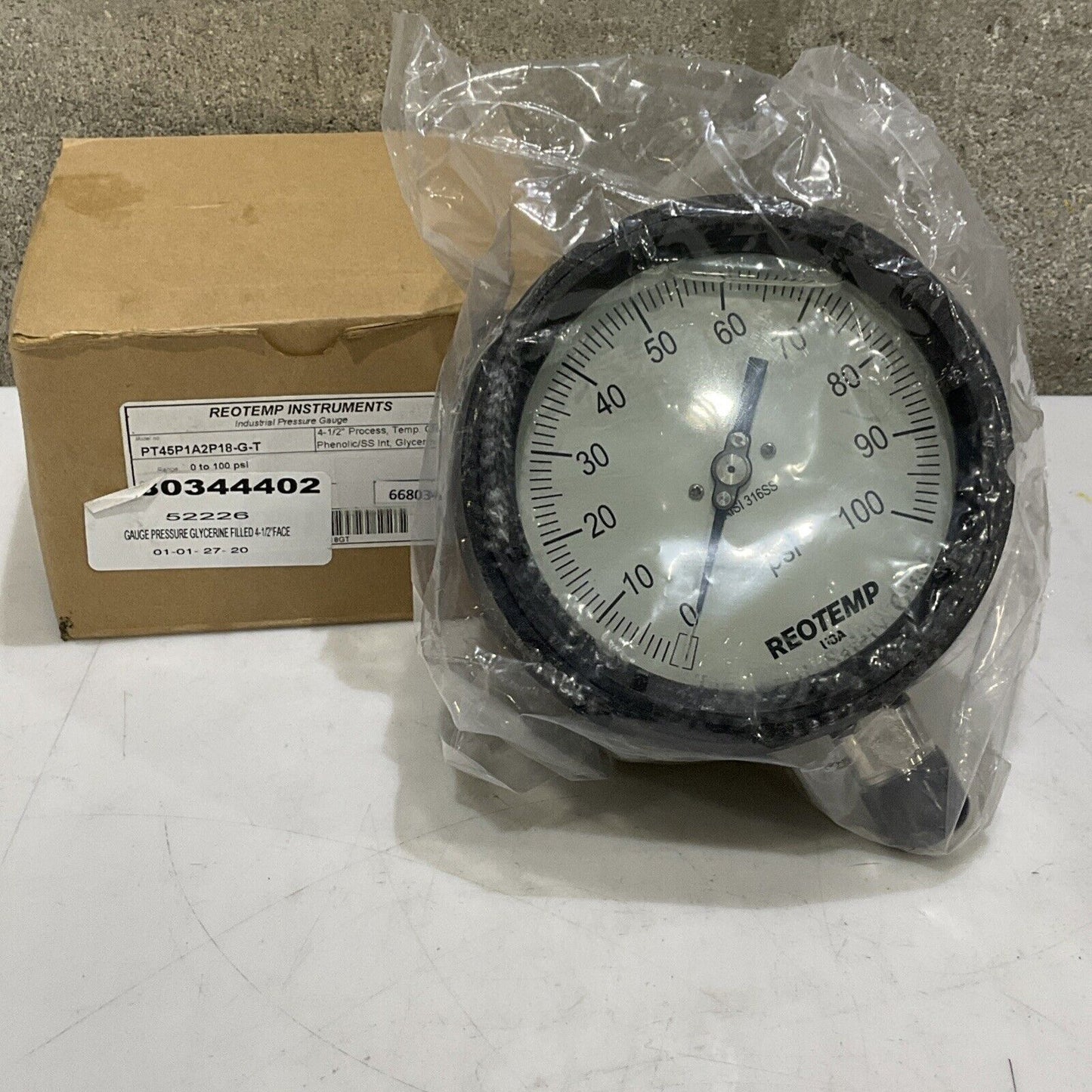 REPTEMP PT45P1A2P18-G-T GLYCERINE FILLED PRESSURE GAUGE 0-100 PSI 4-1/2” 373