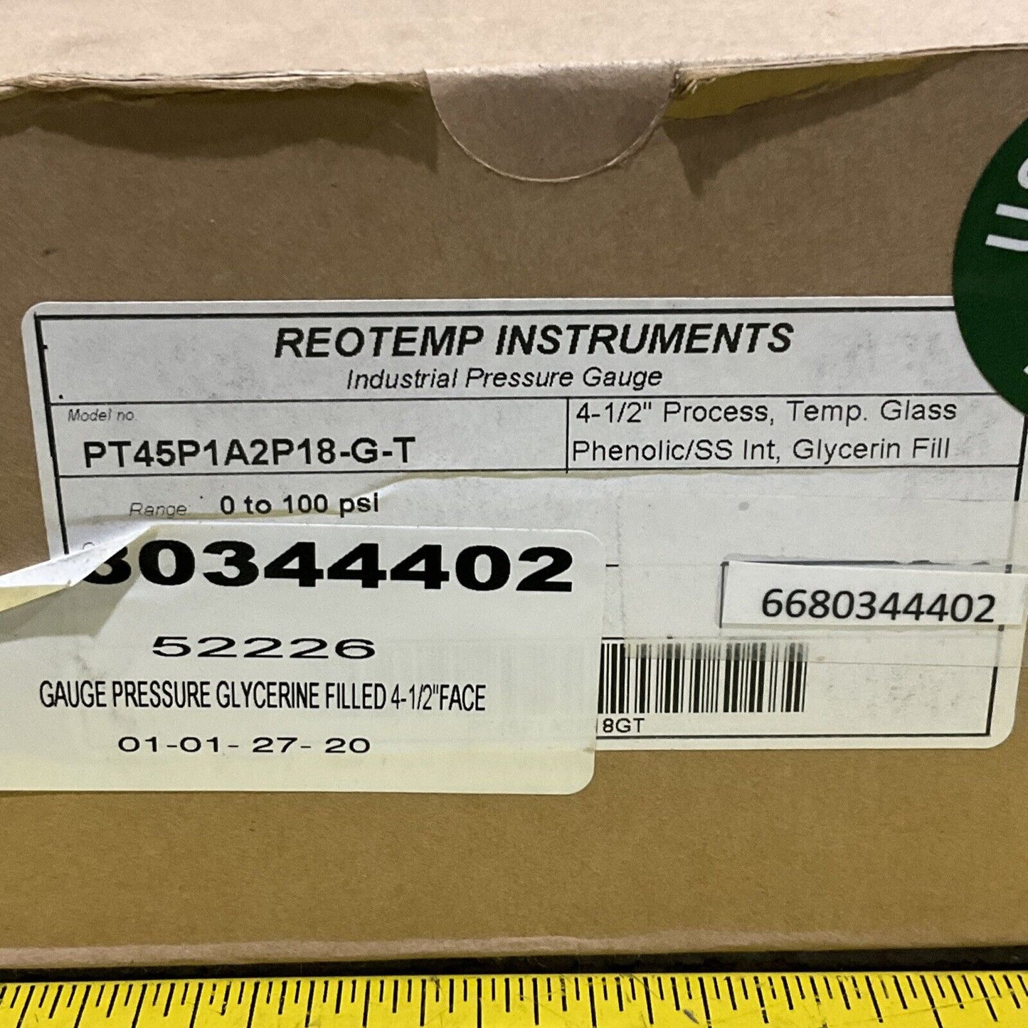 REPTEMP PT45P1A2P18-G-T GLYCERINE FILLED PRESSURE GAUGE 0-100 PSI 4-1/2” 373