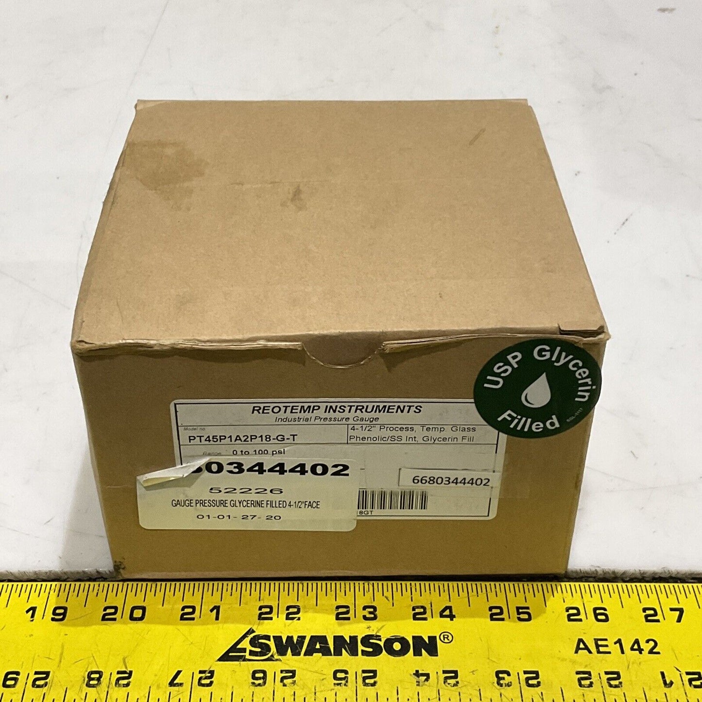 REPTEMP PT45P1A2P18-G-T GLYCERINE FILLED PRESSURE GAUGE 0-100 PSI 4-1/2” 373