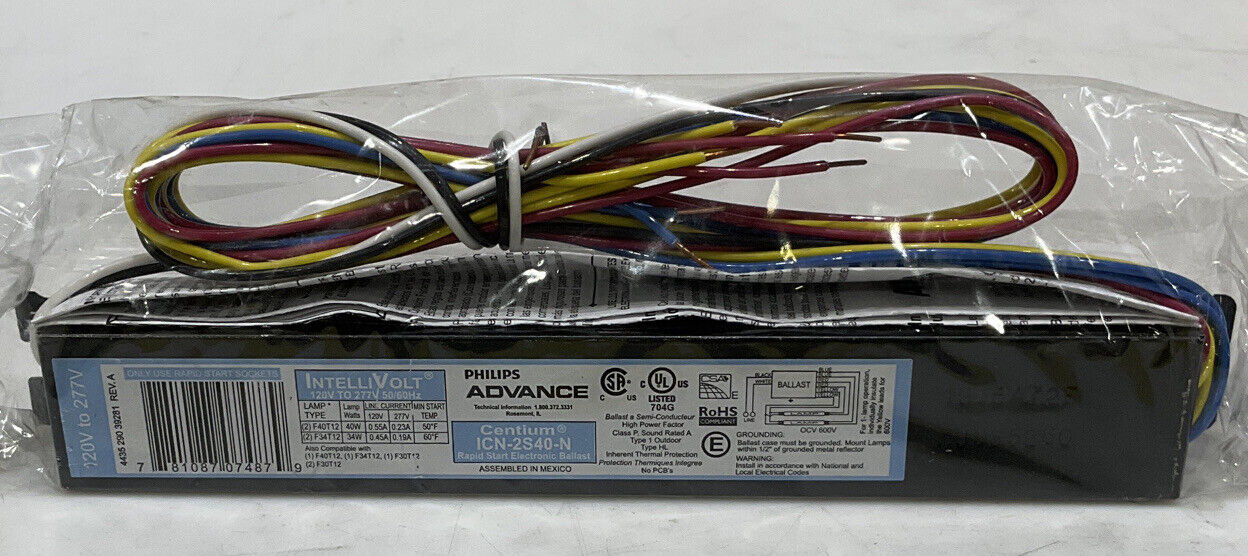 PHILIPS ADVANCE ICN-2S40-N CENTIUM RAPID START BALAST 120V 50/60HZ 373