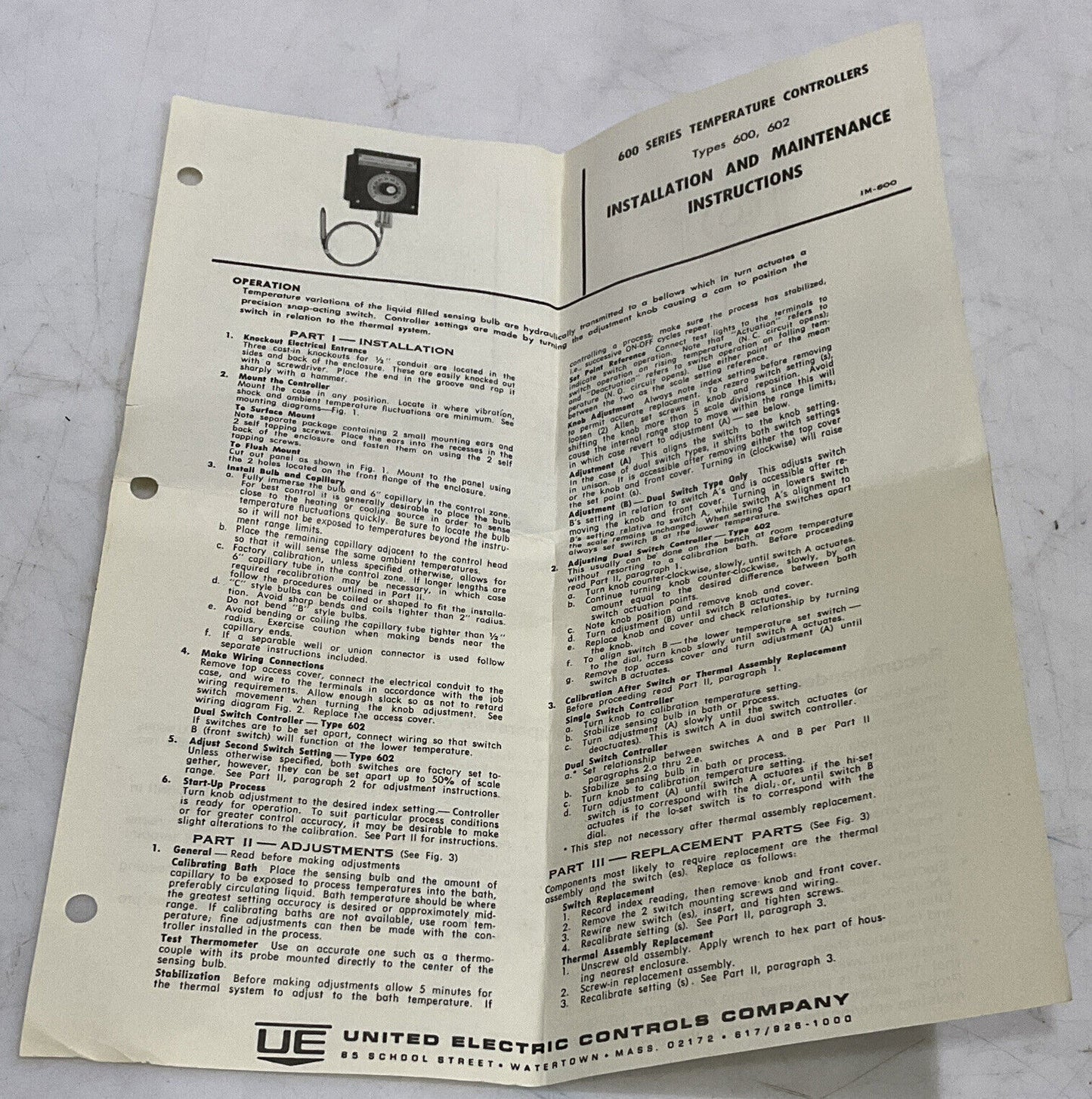 UNITED ELECTRIC MODEL 602 6BS 0-250 F TEMPERATURE CONTROLLER 373