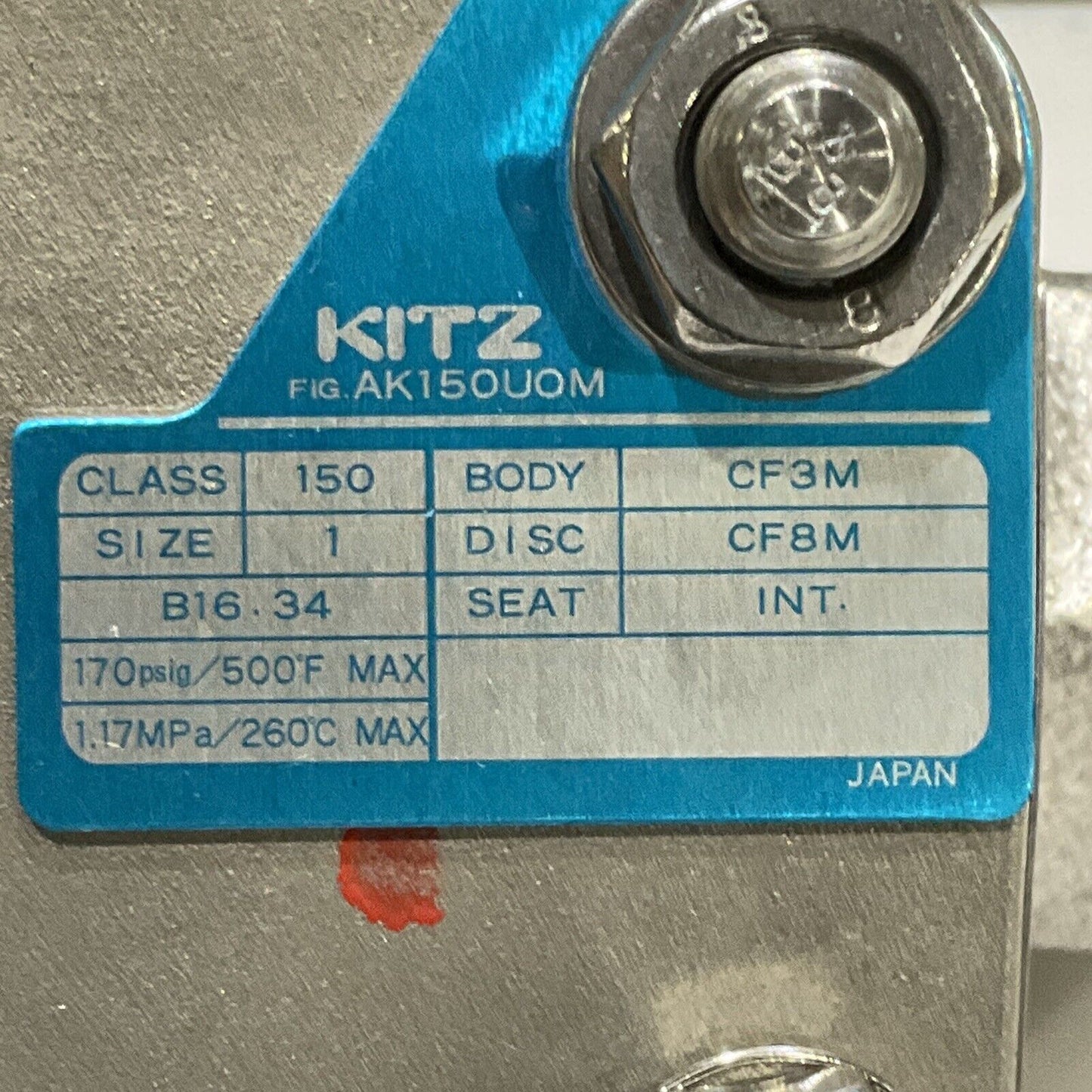 KITZ AK150UOM CHECK VALVE 1” SS BODY 150 CLASS CF3M B16.34 373