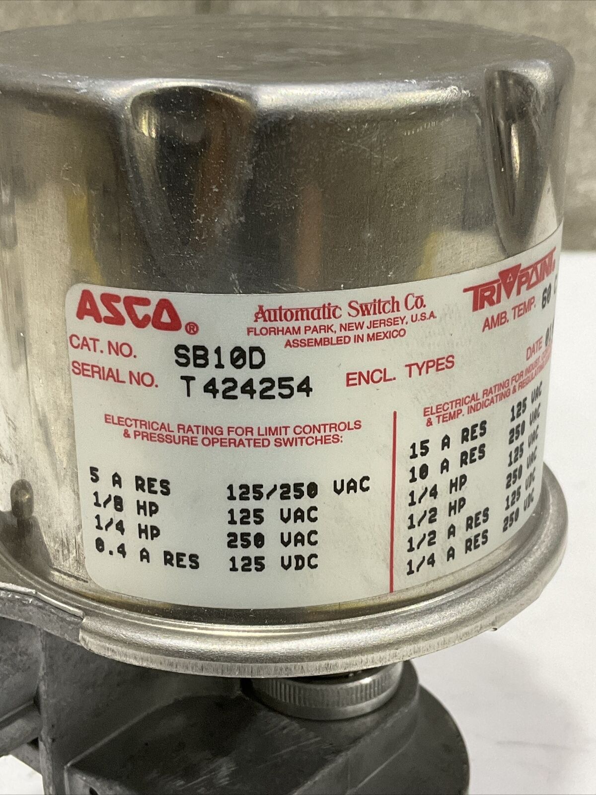 ASCO TRI POINT T 424254 SB10D T 623978 TM10A21 PRESSURE SWITCH 373