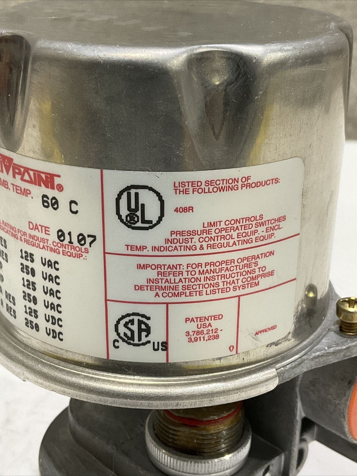 ASCO TRI POINT T 424254 SB10D T 623978 TM10A21 PRESSURE SWITCH 373