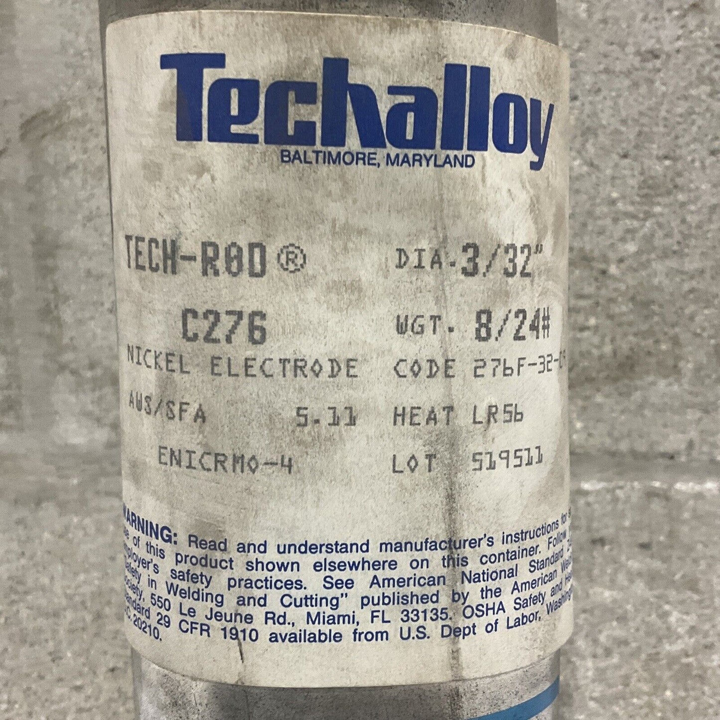 TECHALLOY C276 276F-32-09 TECH-ROD NICKEL ELECTRODE 3/32” 8 LB 373