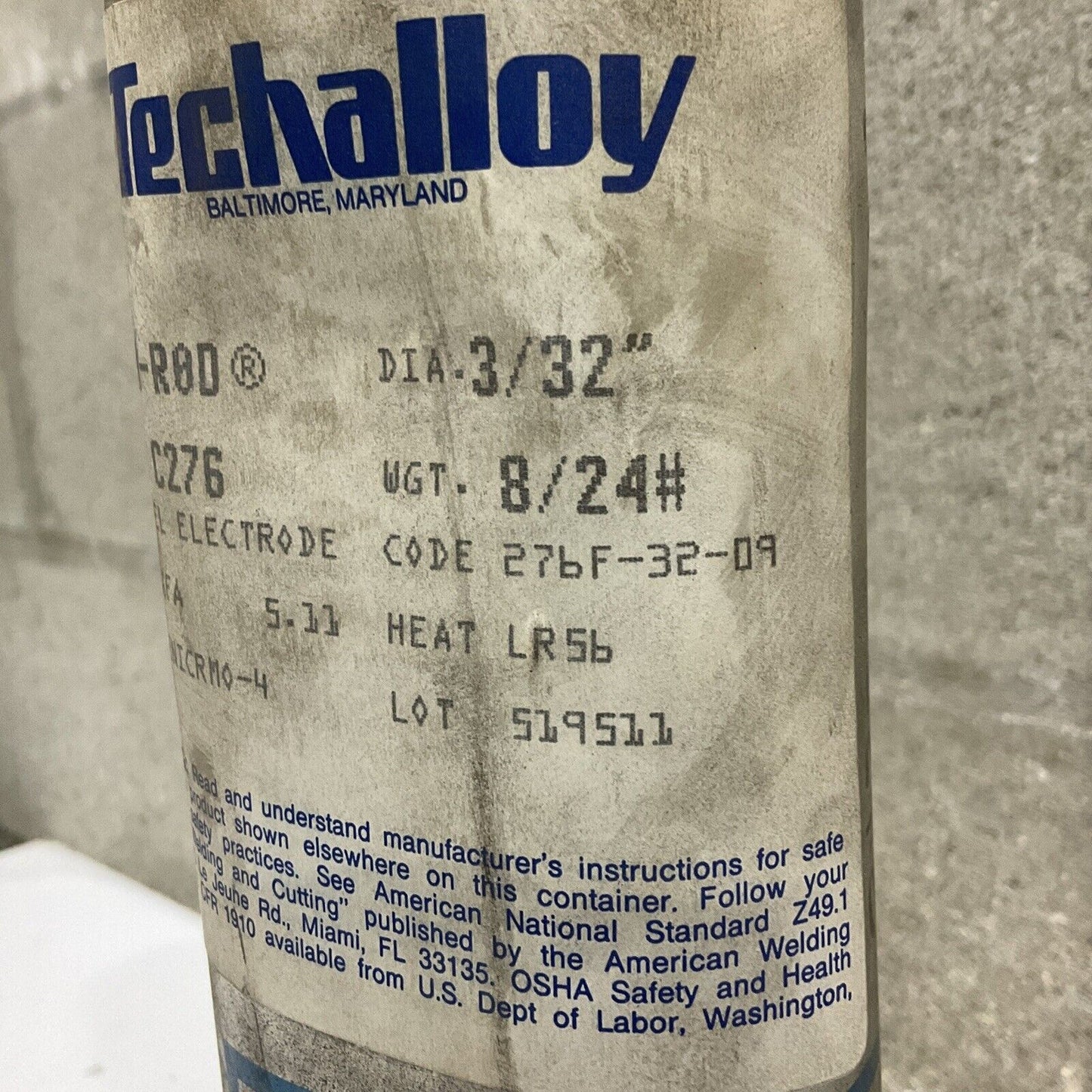 TECHALLOY C276 276F-32-09 TECH-ROD NICKEL ELECTRODE 3/32” 8 LB 373