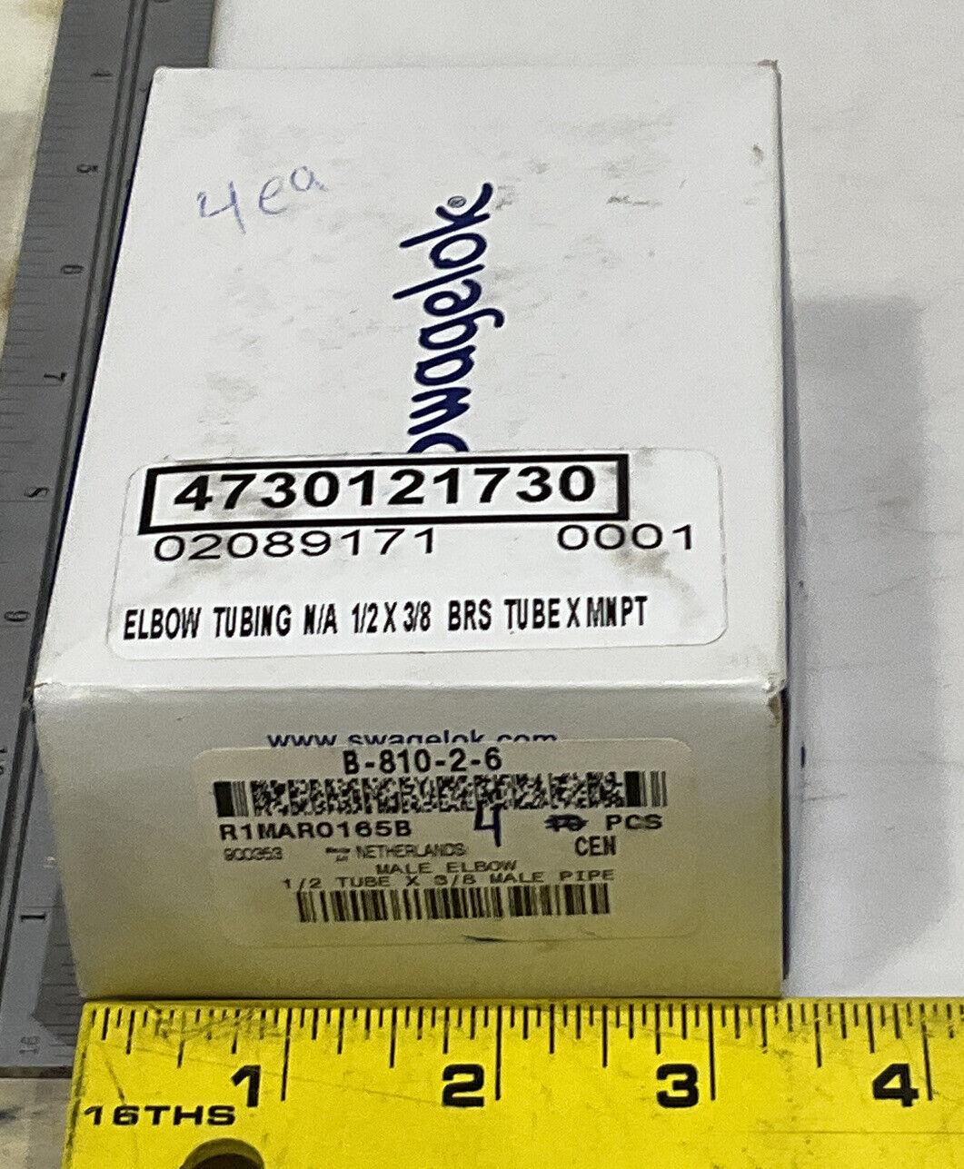SWAGELOK B-810-2-6 MALE ELBOW LOT OF 4 373