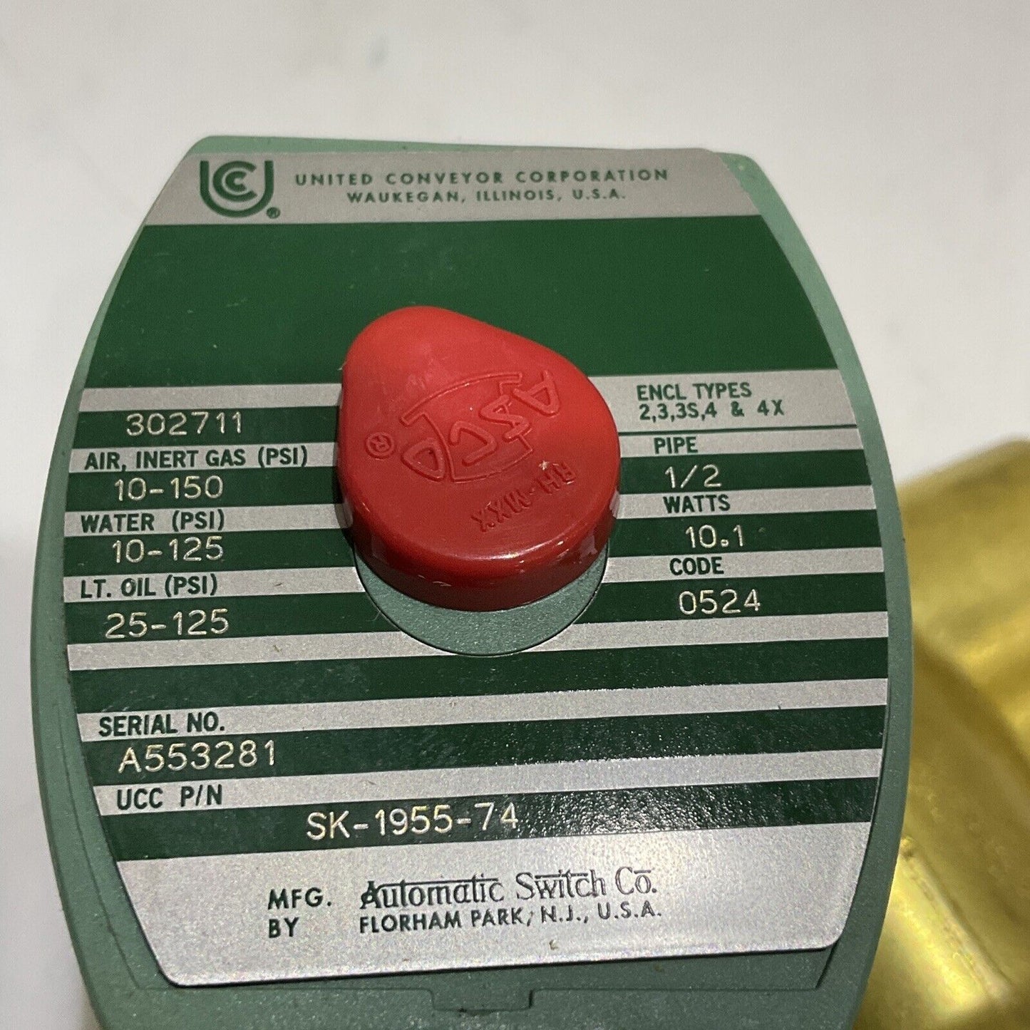 ASCO SK-1955-74 A553281 SOLENOID AIR VALVE 1/2” 4-WAY 120 V 60 HZ 373