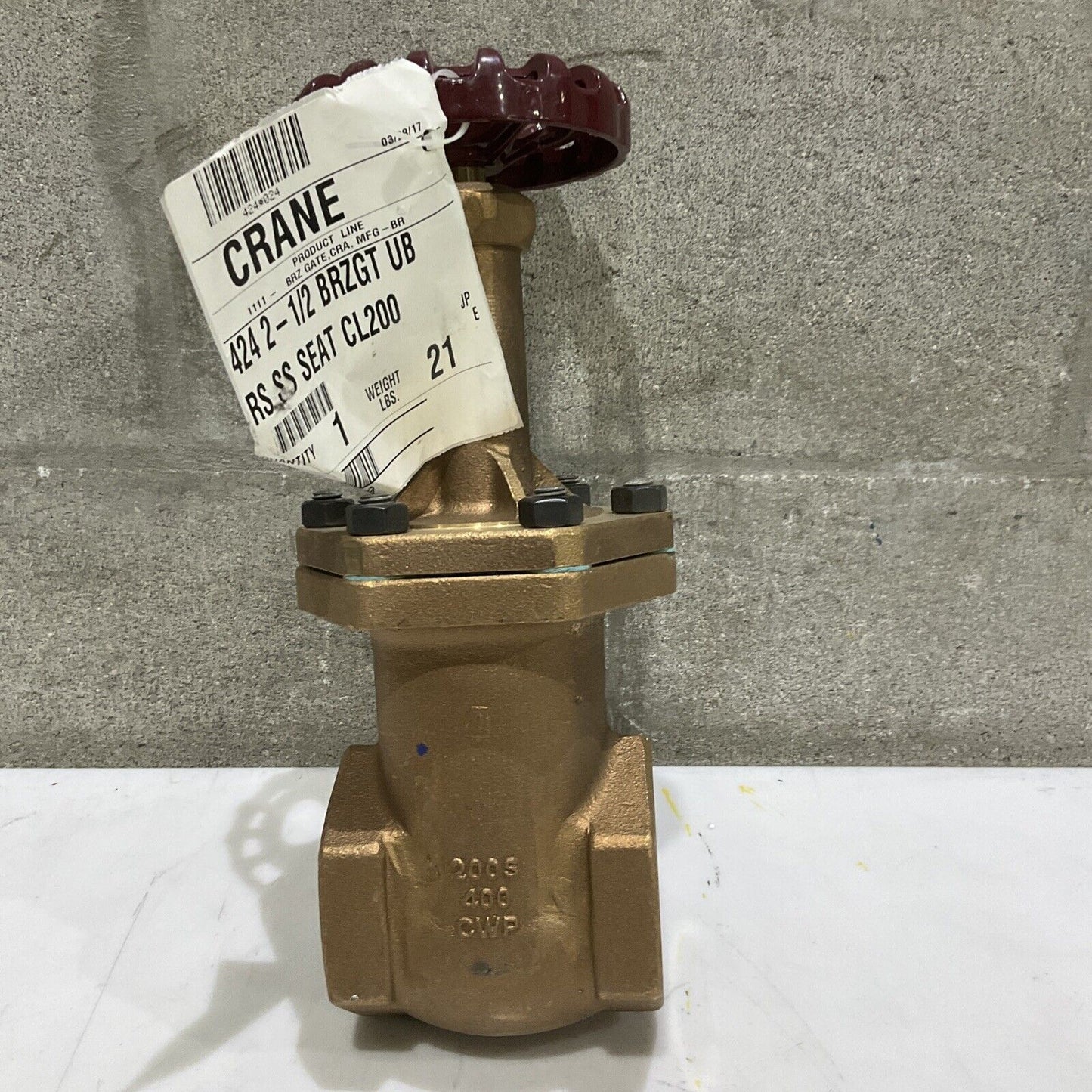 CRANE 424 CL200 RS SS RISING STEAM GATE VALVE BRONZE 2-1/2” 200 LB 373