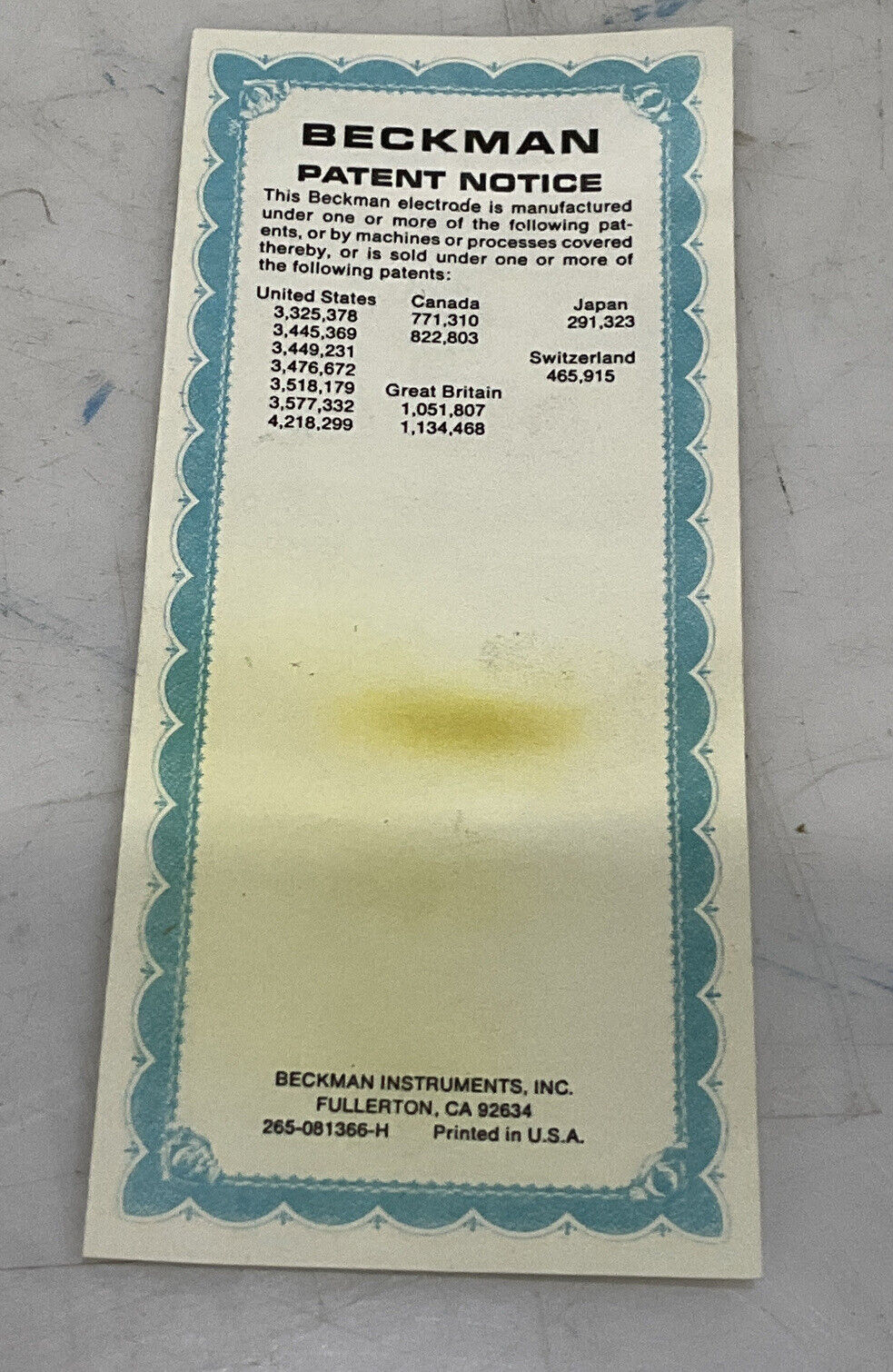 BECKMAN 191605 AMPEROMETRIC OXYGEN SENSOR 373