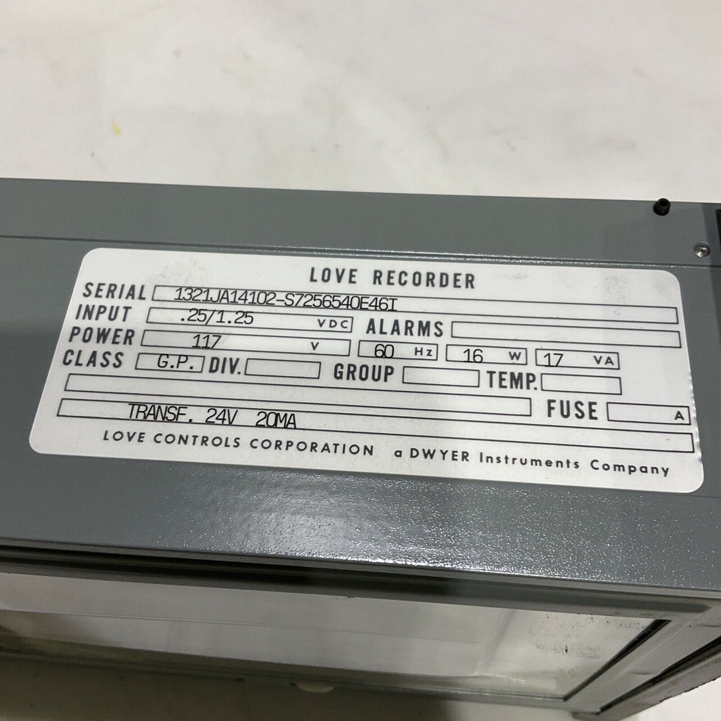 DWYER LOVE CONTROLS 1321JA14102 QUICK SCAN RECORDER 117V 60 HZ 373