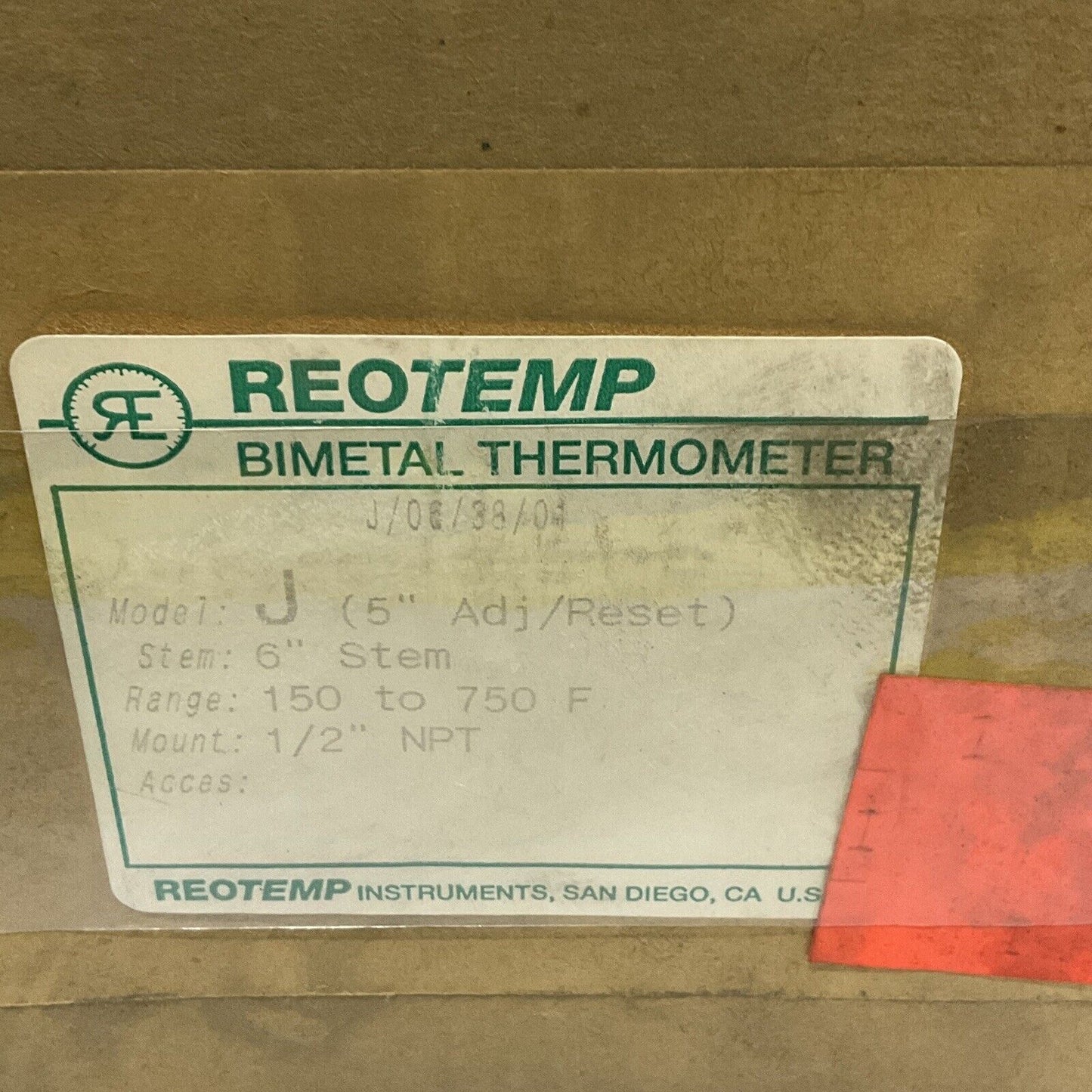 REOTEMP J BIMETAL THERMOMETER 6” STEM 150-750 F 1/2” NPT 373