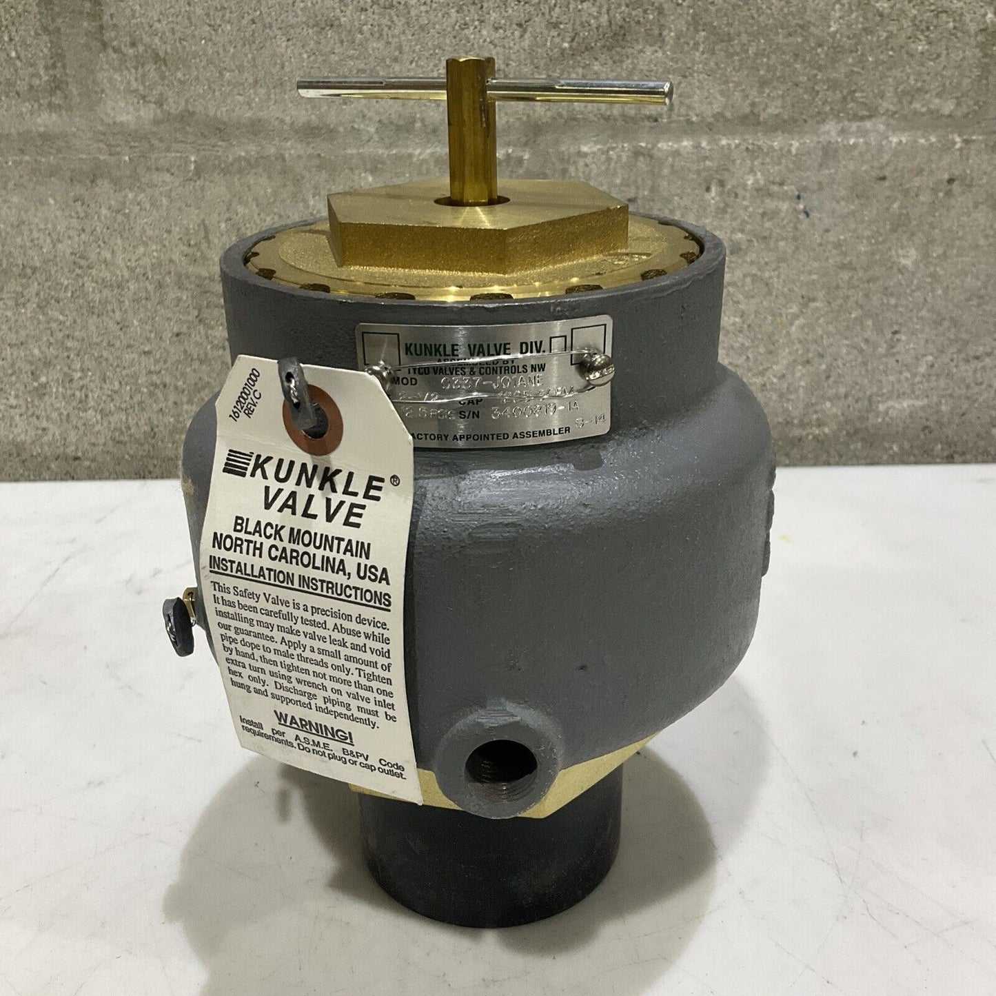 KUNKLE VALVE 0337-J01ANE 0012.5 SAFETY SET RELIEF VALVE 12.5 PSIG 2-1/2 373