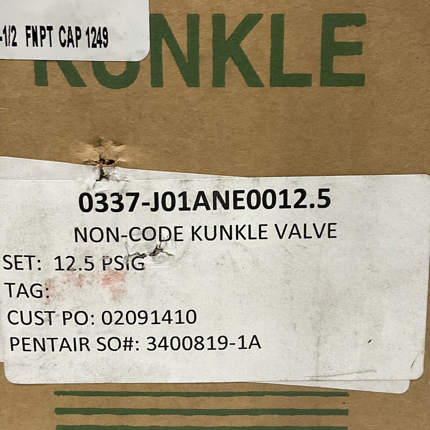 KUNKLE VALVE 0337-J01ANE 0012.5 SAFETY SET RELIEF VALVE 12.5 PSIG 2-1/2 373