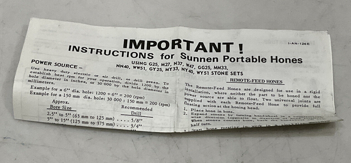 SUNNEN M27-J63 STONE SET 373