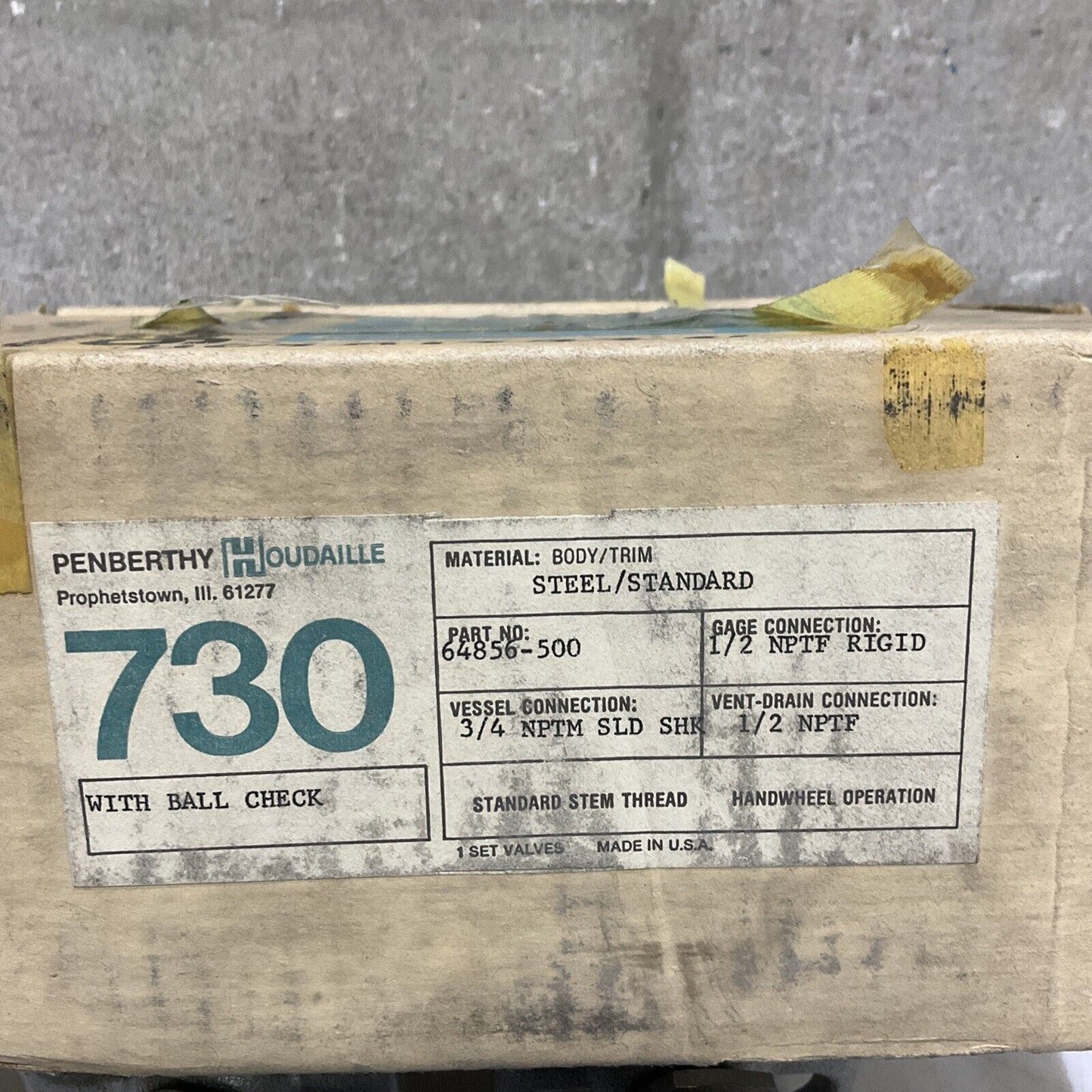 PENBERTHY HOUDAILLE 64856-500 GAGE VALVE 730 W/ BALL CHECK 1/2” NPT LOT OF 2 373