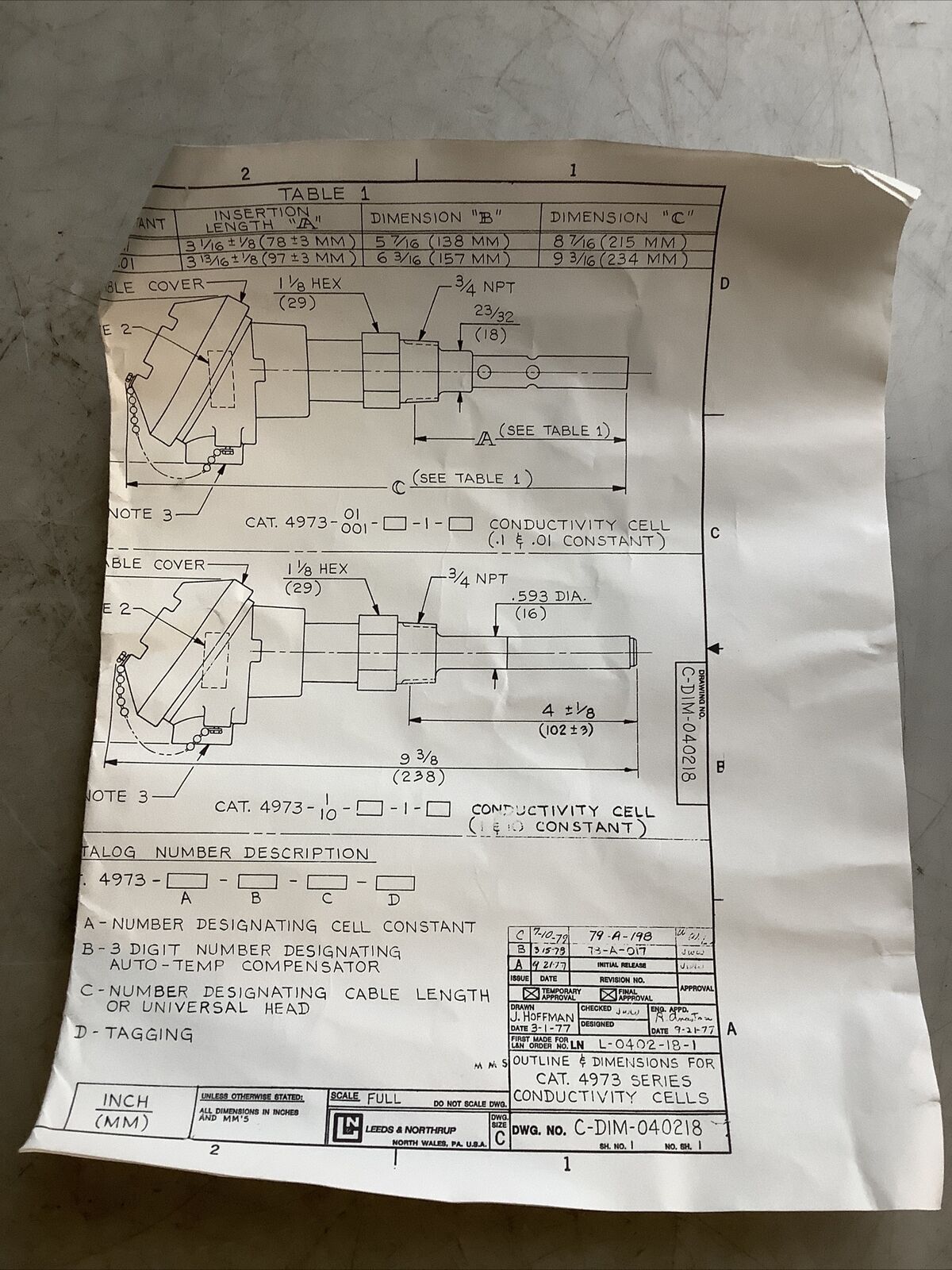LEEDS AND NORTHRUP 4973-01-305-7-000 CONDUCTIVITY CELL 373