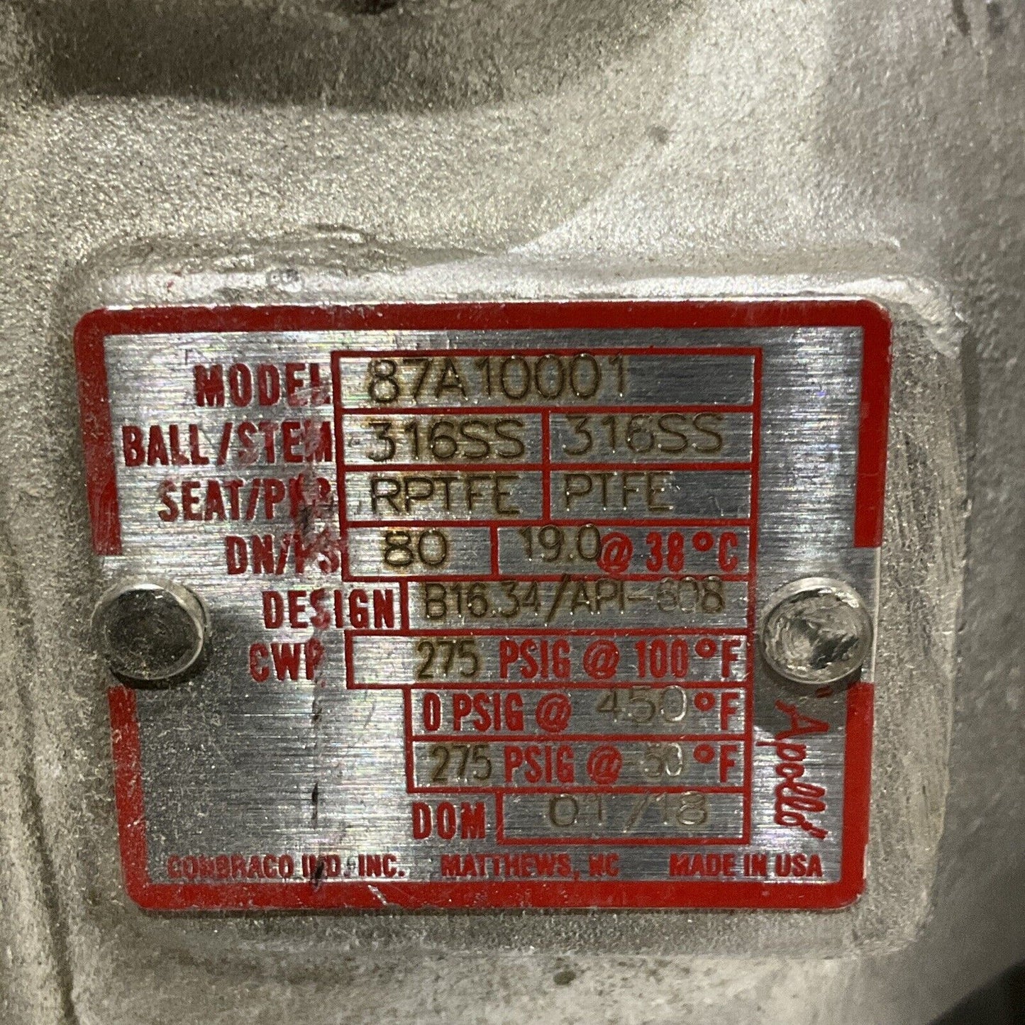 APOLLO 3" 316SS 87A10001 B16.34 API-608 FLANGE VALVE 275 PSIG 373