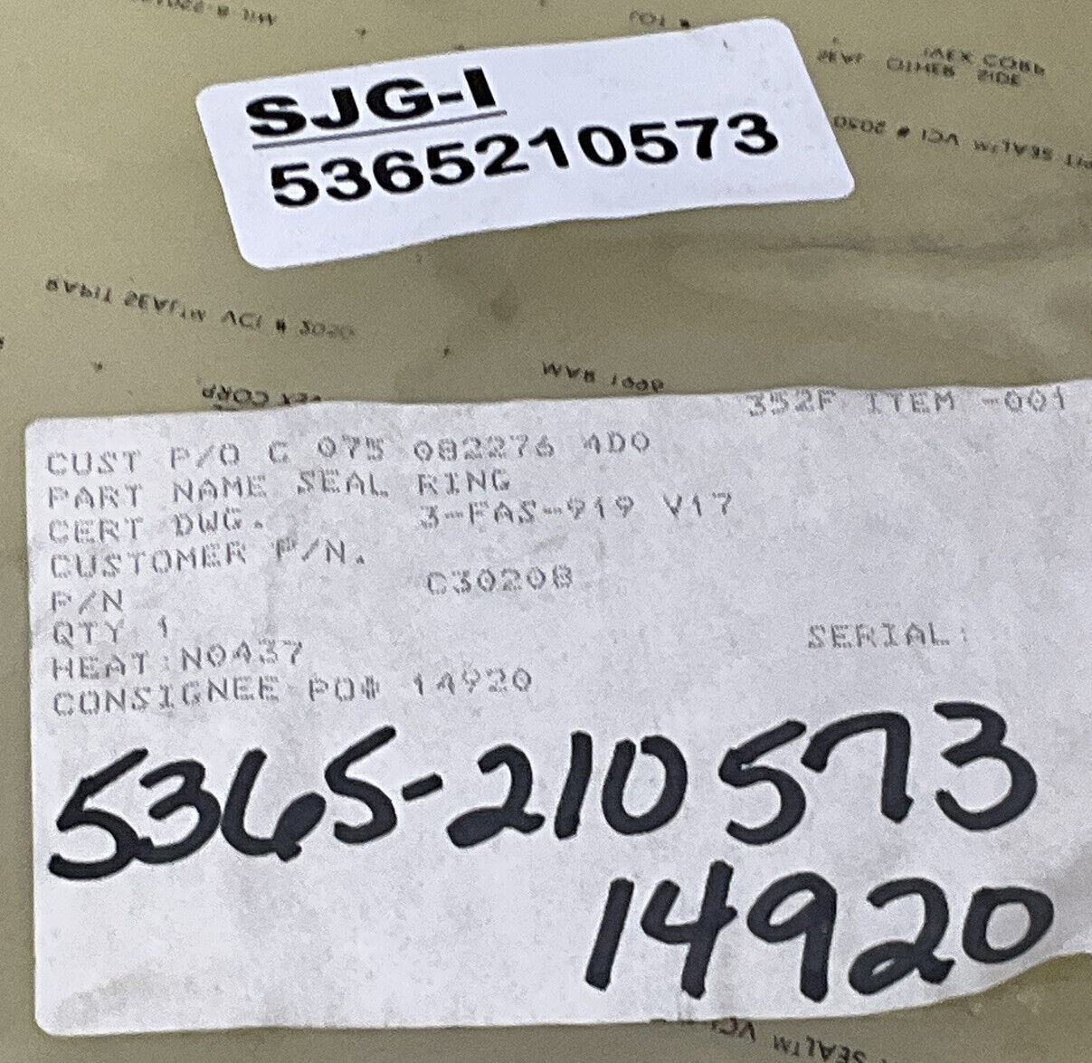 ANCHOR DARLING VALVE 3-FAS-919 V17 C30208 SEAL RING 373