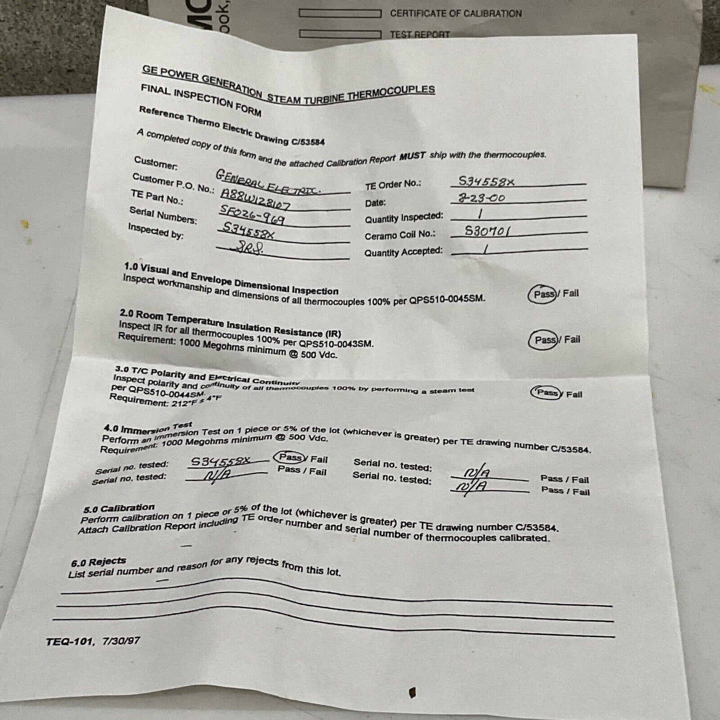 GENERAL ELECTRIC U252J006G0070 THERMOCOUPLE 373