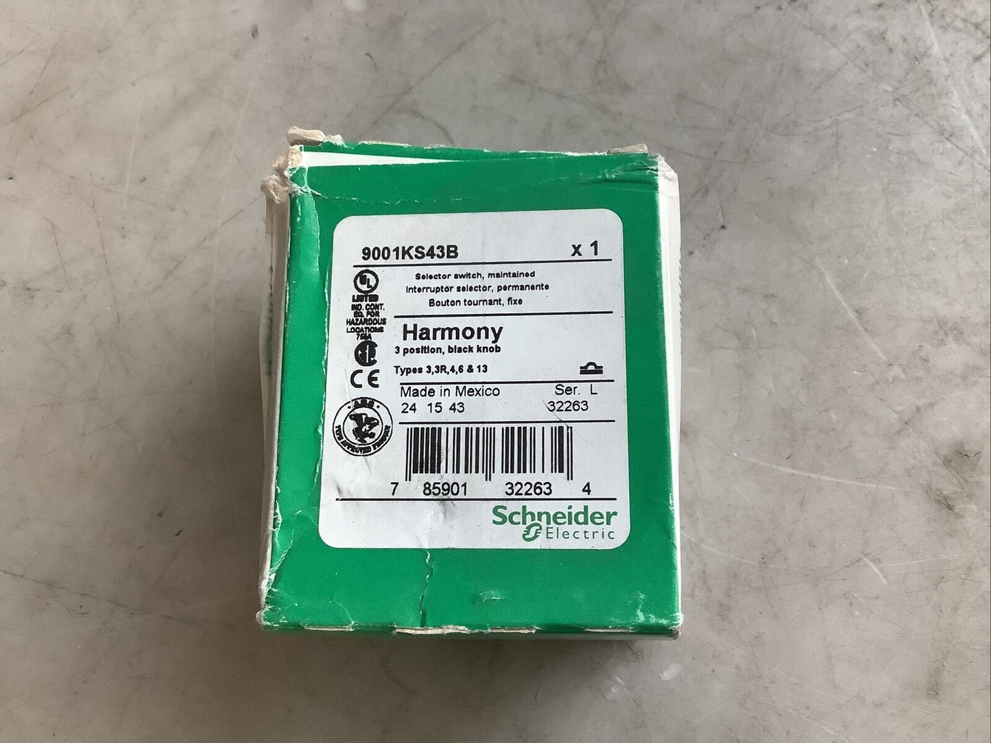 SCHNEIDER 9001KS43B SELECTOR SWITCH 3 POSITION BLACK NOB 373